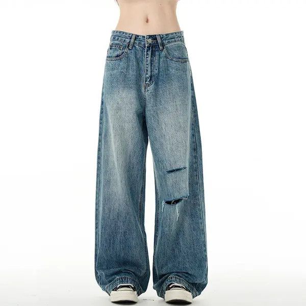 Japanese Brand x Iyo "Blue men's casual all-match loose washed ripped jeans Size US 32 / EU 48 - 4 Thumbnail