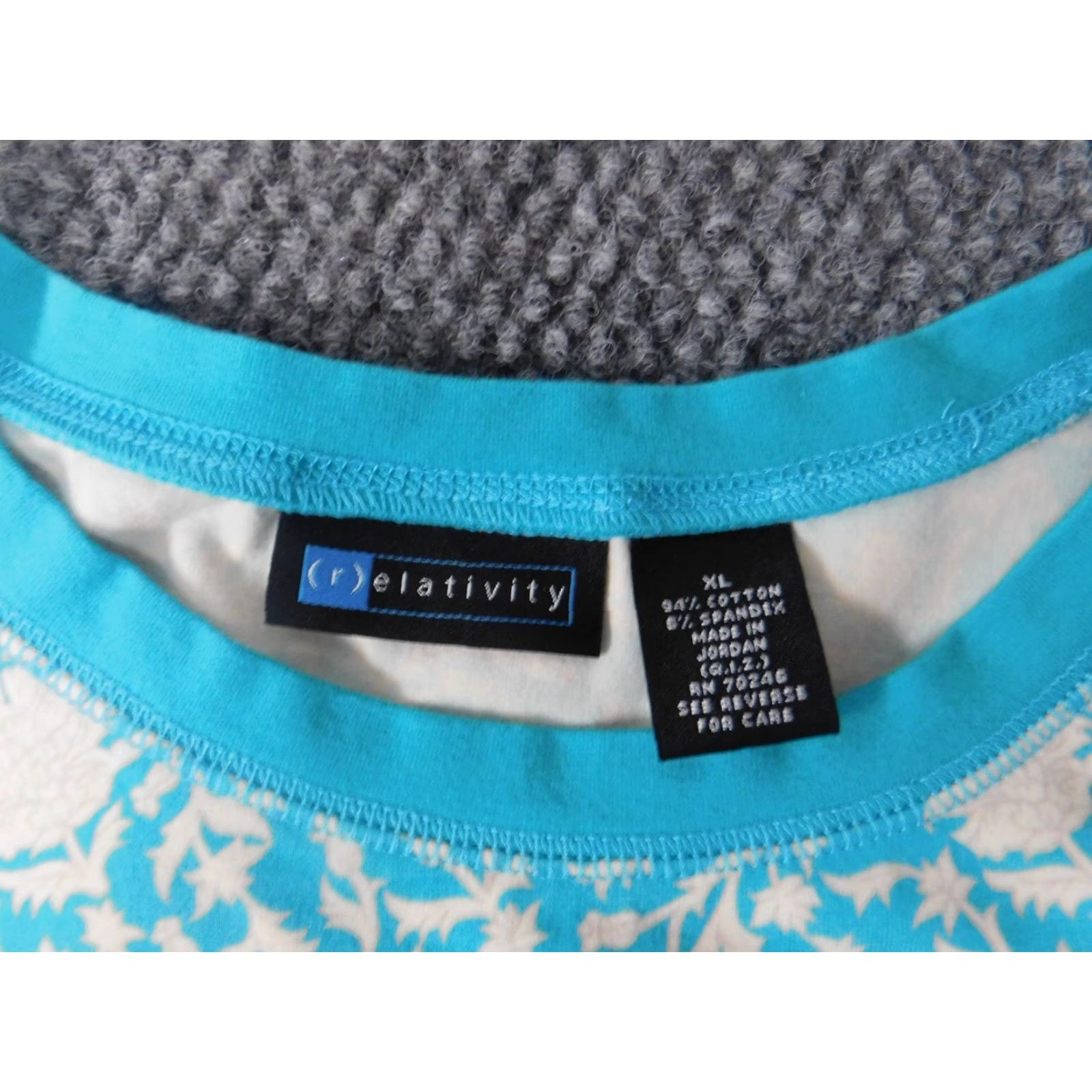 Vintage Relativity Womens Shirt XL Blue Floral Knit Cotton Short Sleeve Raglan Crew Neck Pullover Basic Modern Casual Summer Winter Size XL / US 12-14 / IT 48-50 - 4 Thumbnail