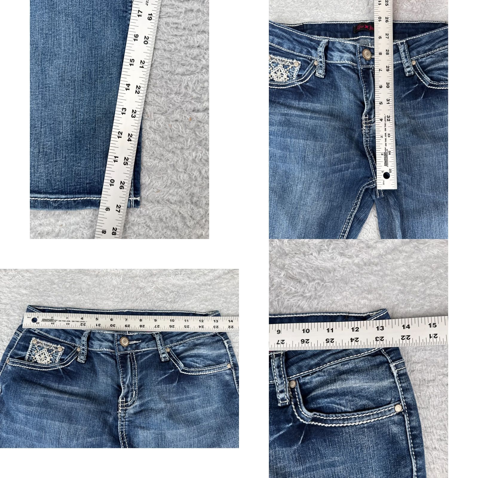 Denime VINTAGE Love Indigo Blue Denim Bootcut Jeans Juniors 16 Low Rise Embroidered Sequin Cotton Blend Girls Size 38" / US 16 / IT 52 - 8 Thumbnail