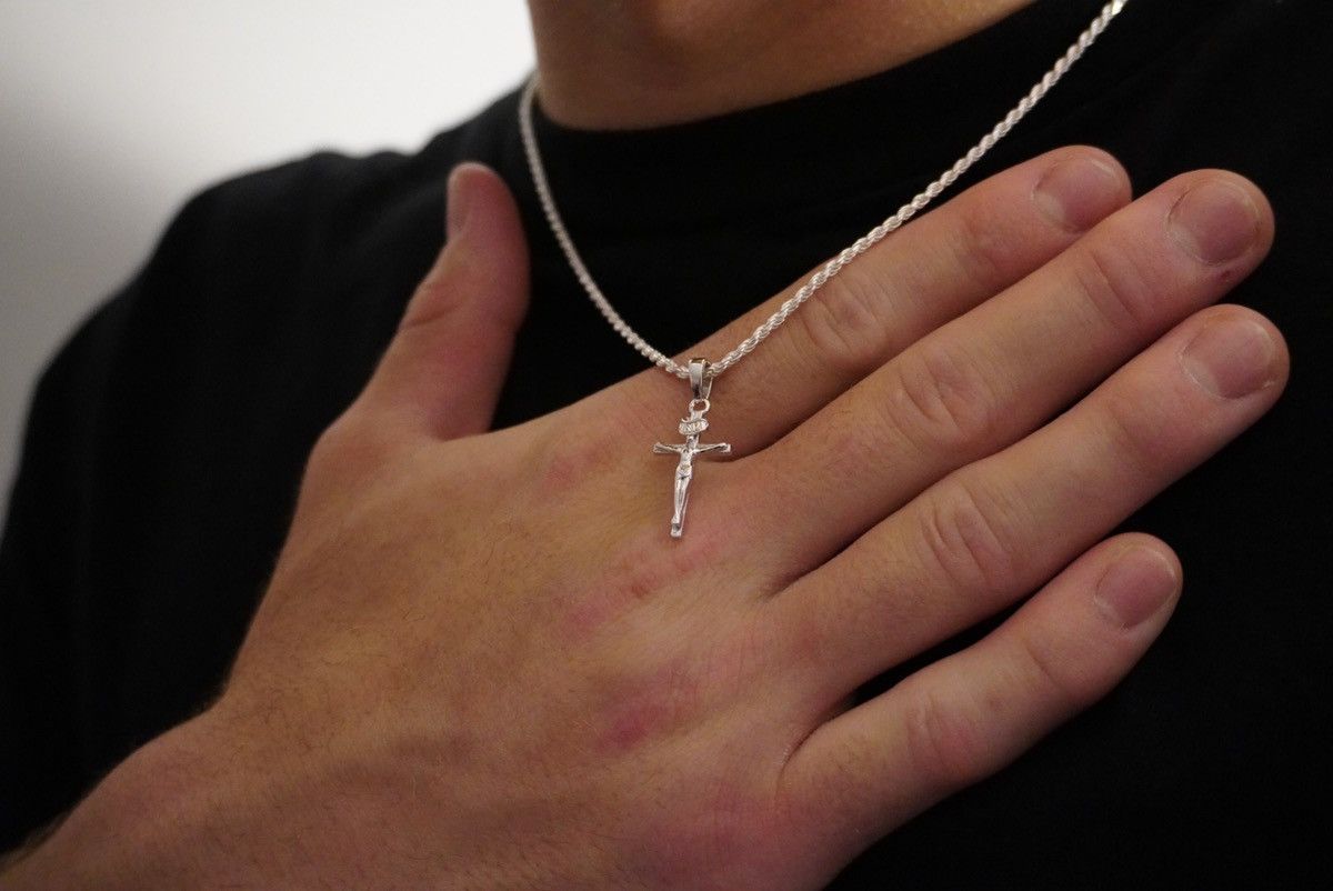 Jewelry Solid .925 Sterling Silver Rope Chain And Cross Set 2mm 18” Size ONE SIZE - 3 Thumbnail