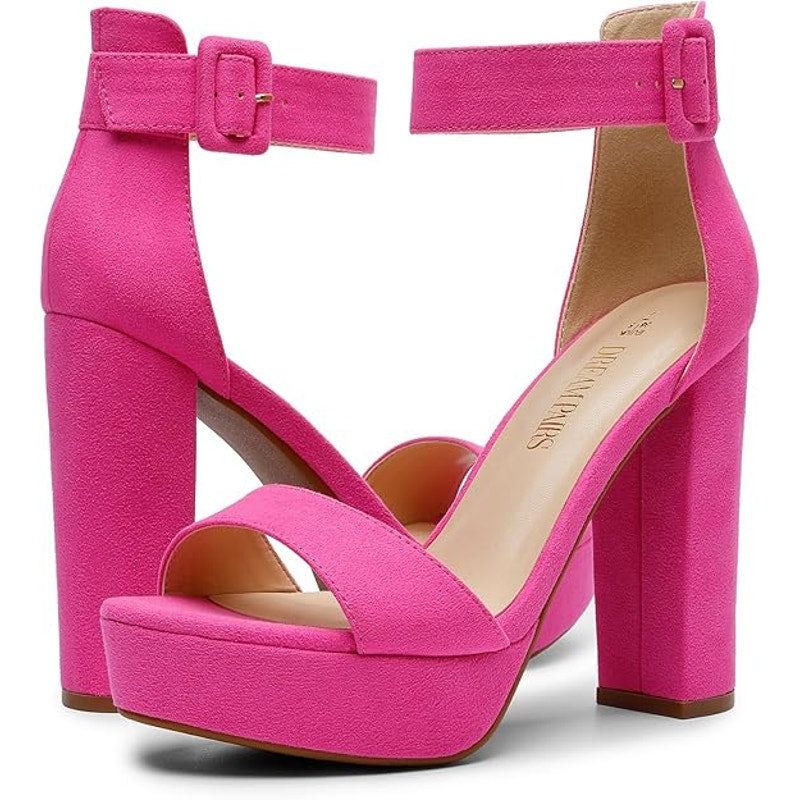 Other Dream Pairs Pink Faux Suede Ankle Strap Heels Size 8 Size US 8 / IT 38 - 3 Thumbnail