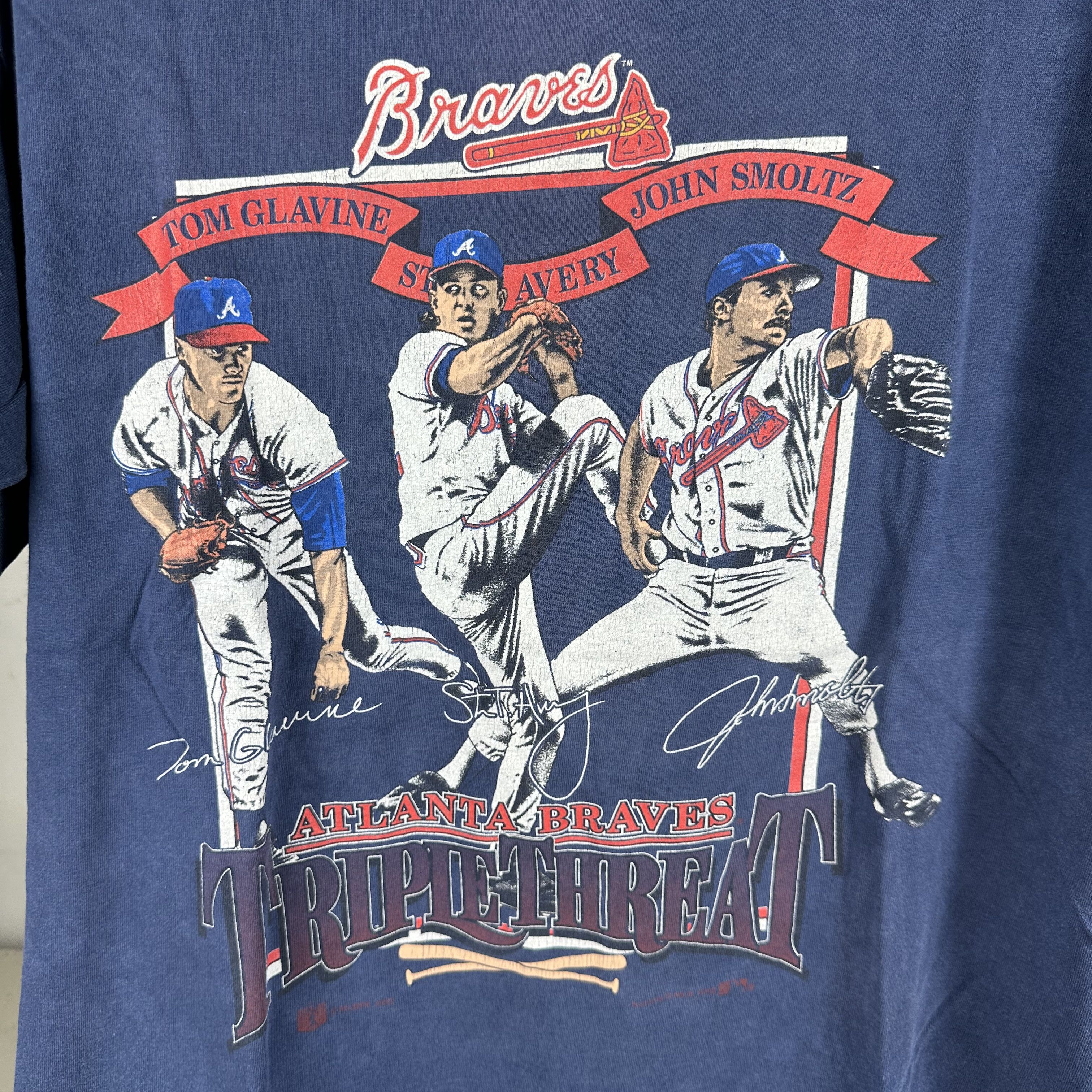Vintage Vintage 90s Atlanta Braves Triple Threat MLB Nutmeg T-Shirt Size US XL / EU 56 / 4 - 2 Thumbnail