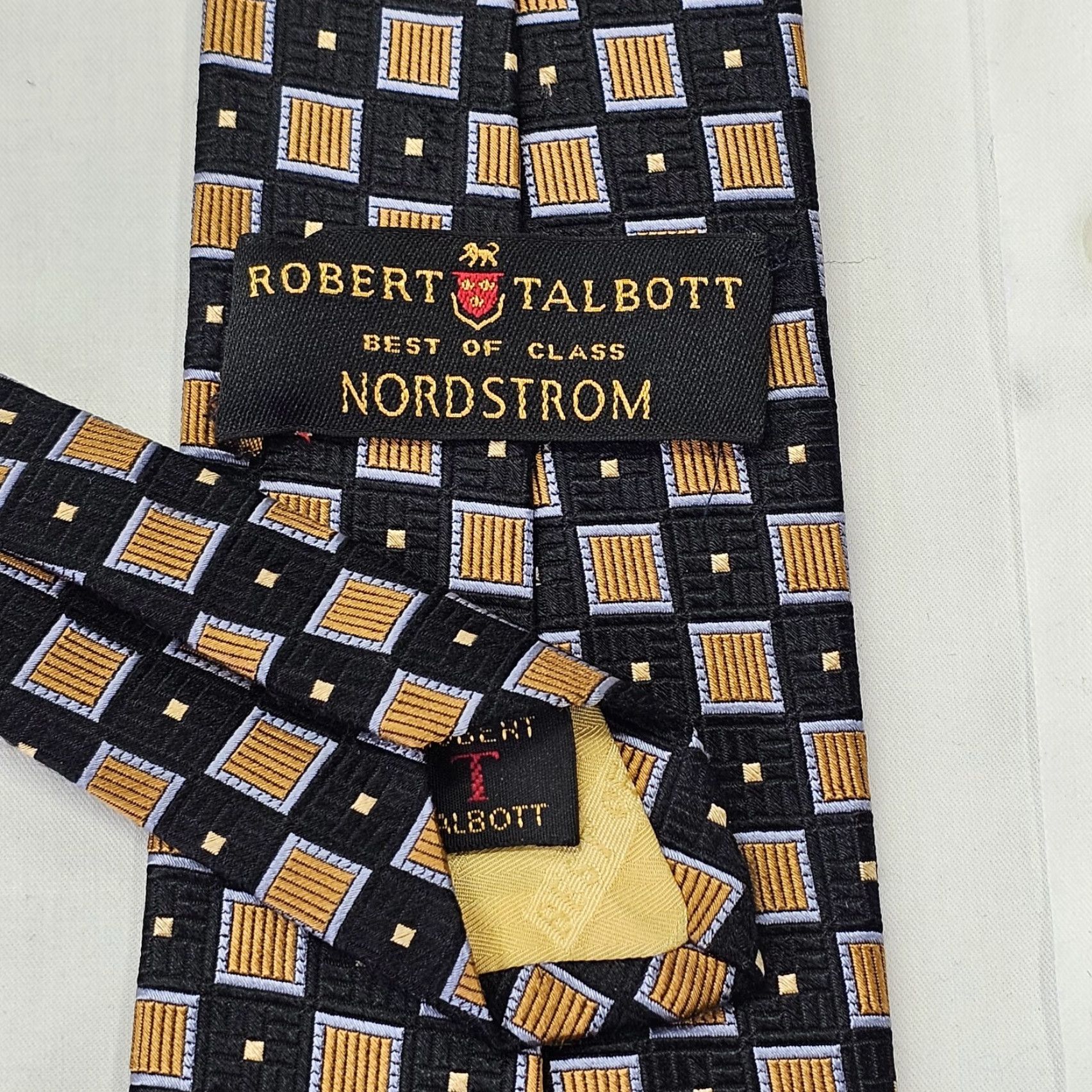 Robert Talbott VINTAGE Robert Talbott Silk Tie Best Of Class Geometric Woven Black Gold Blue One Size Classic Mens Size ONE SIZE - 4 Thumbnail