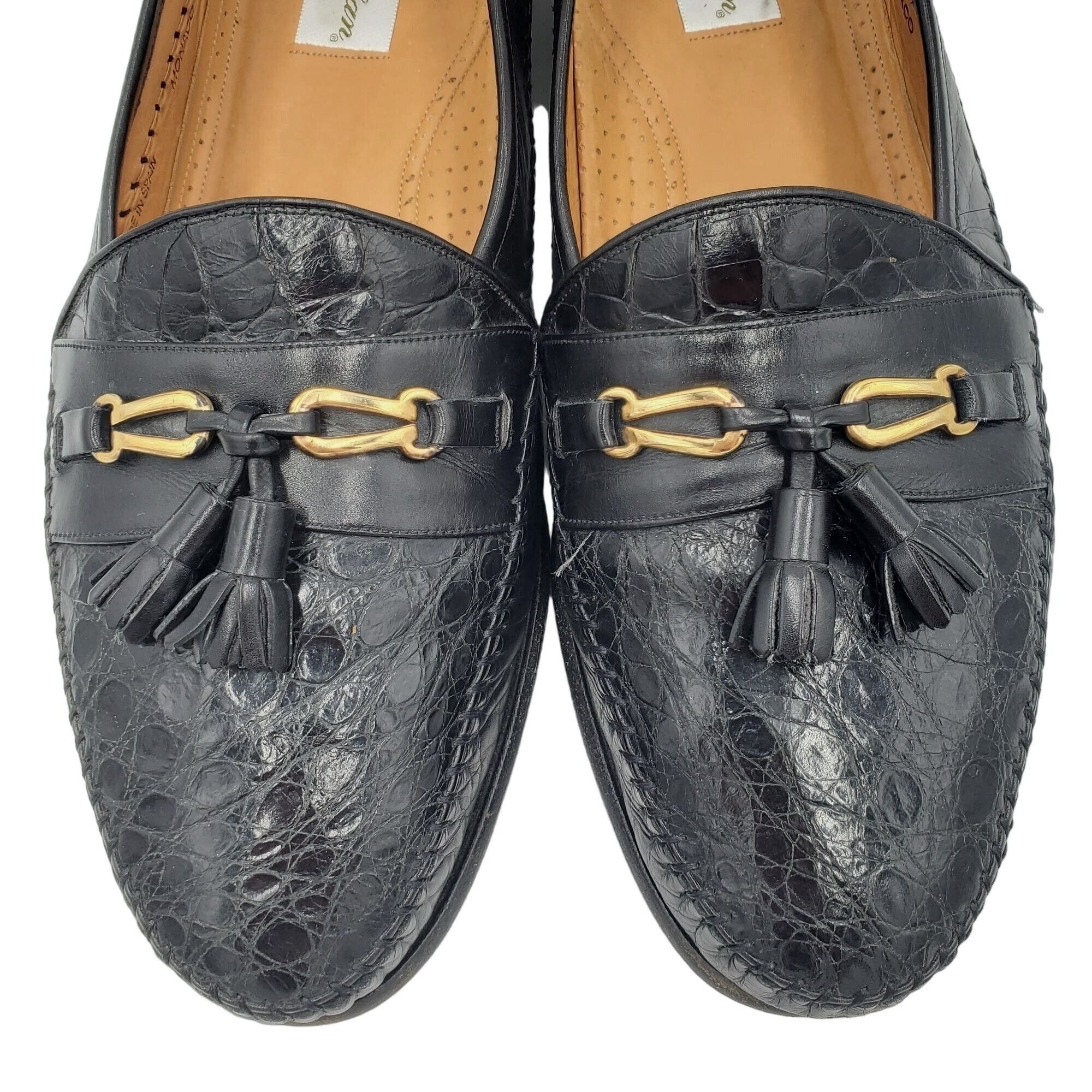 Vintage Mezlan Exotic Black Crocodile Mens 15M Dress Shoes