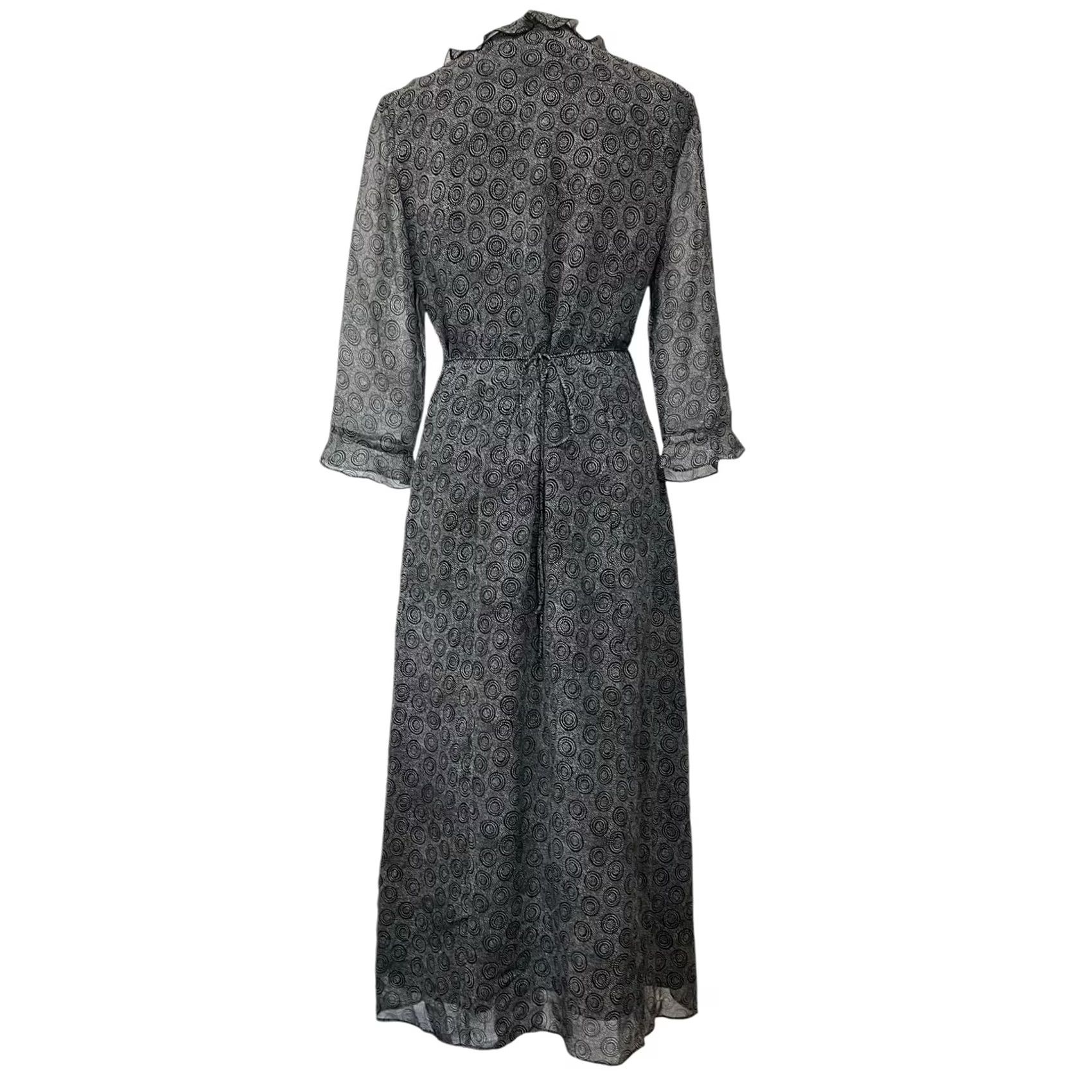 Vintage Garnet Hill Silk Dress Maxi Long Ruffle Trim Black White Print Women's Size 8 Dress Black White Print Silk Maxi Long Ruffle Trim Womens 8 Size M / US 6-8 / IT 42-44 - 6 Thumbnail