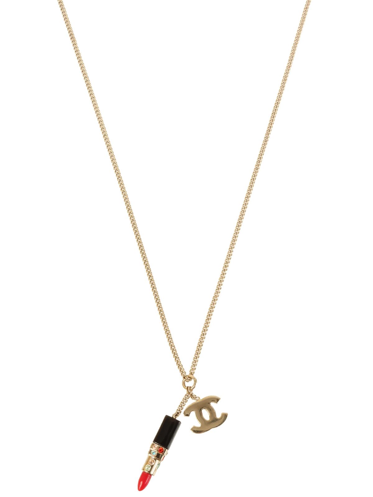 image of Chanel 2004 Made Rhinestone Rouge Motif Cc Mark Necklace Red/multi, Women's