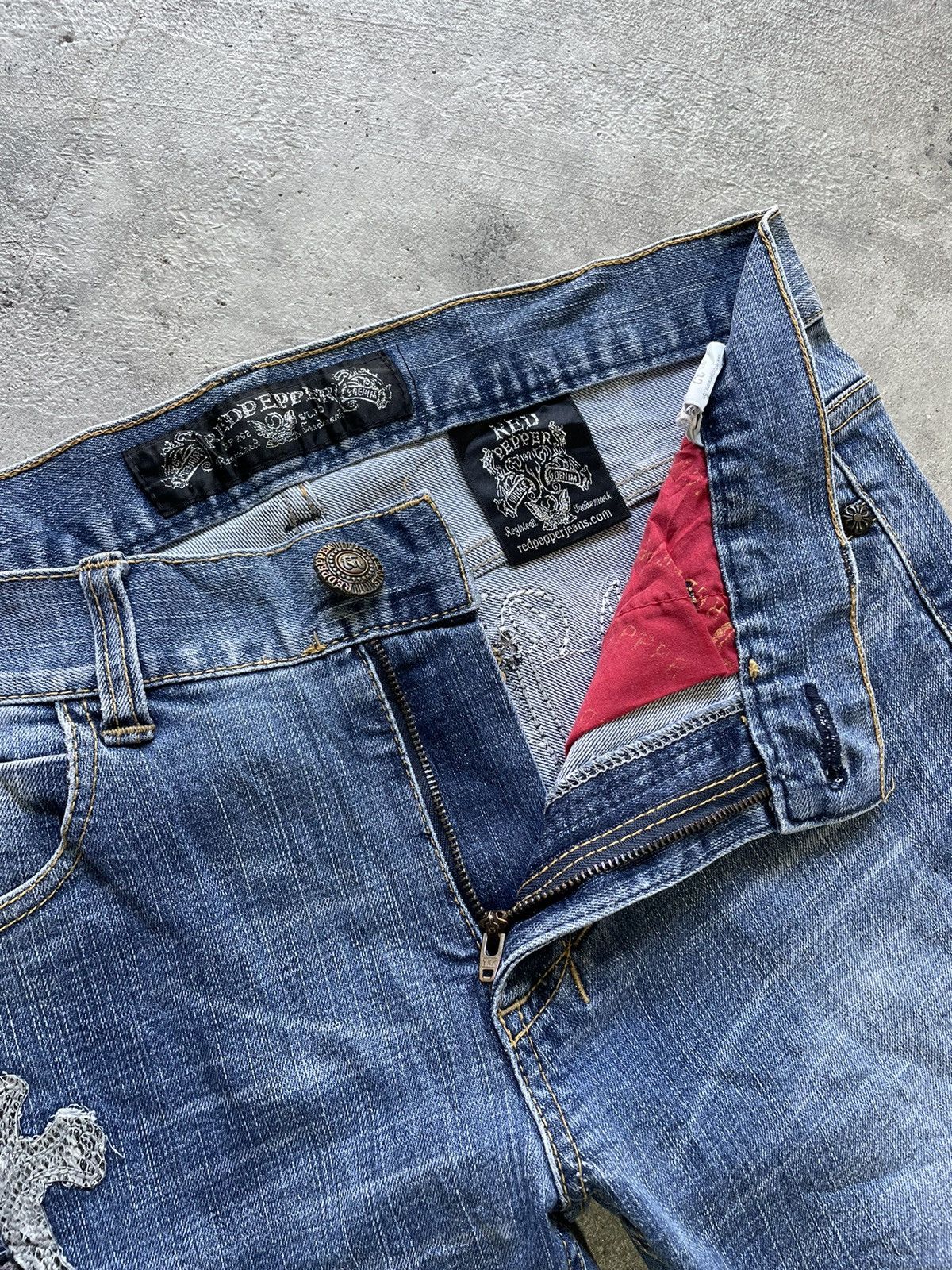 If Six Was Nine × Le Grande Bleu (L.G.B.) Red Pepper ChromeHearts Motive Denim Size US 34 / EU 50 - 9 Thumbnail