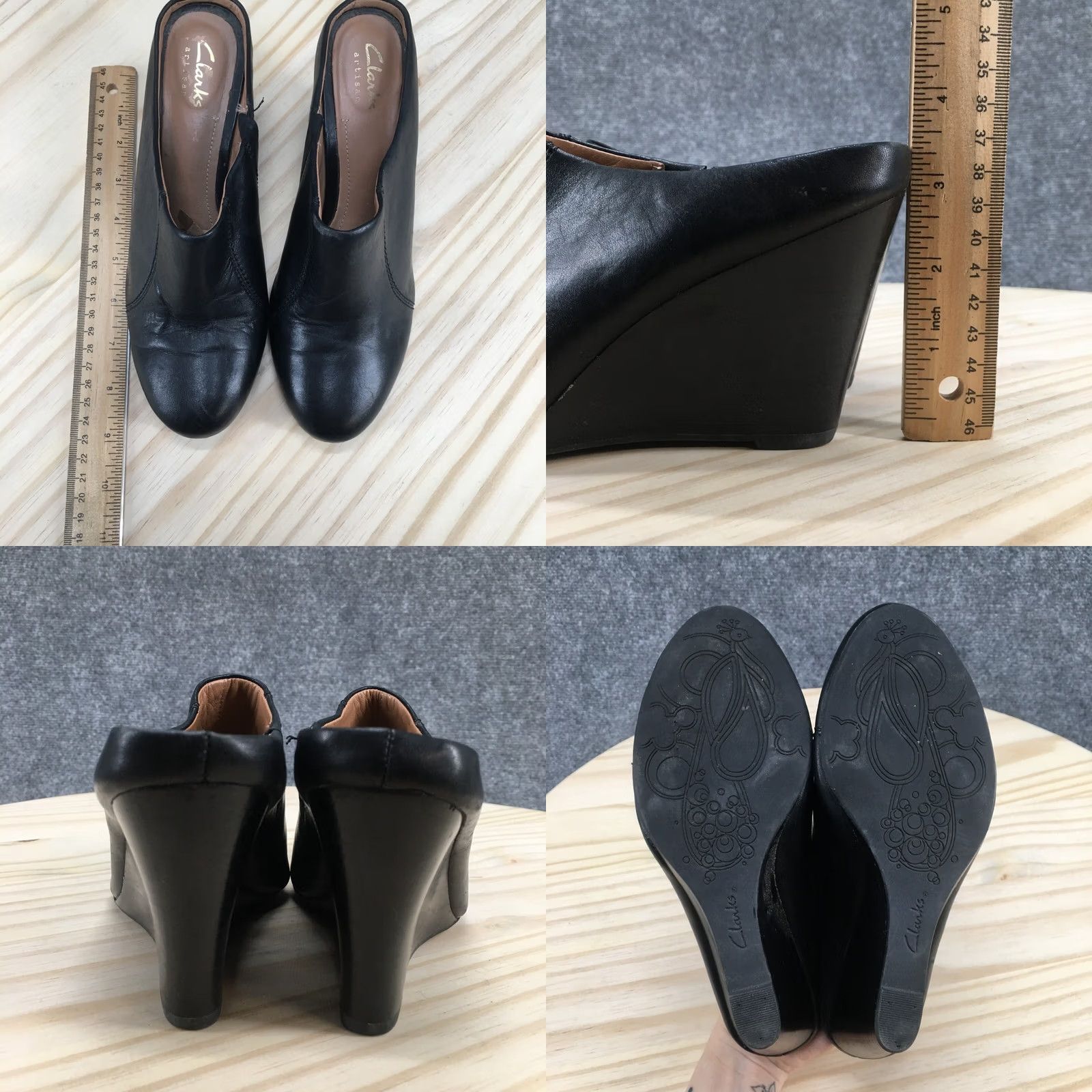 Clarks Clarks Artisan Sandal Womens 6.5M Santee Charm Slip On Wedge Mule Black Leather Size US 7 / IT 37 - 8 Thumbnail
