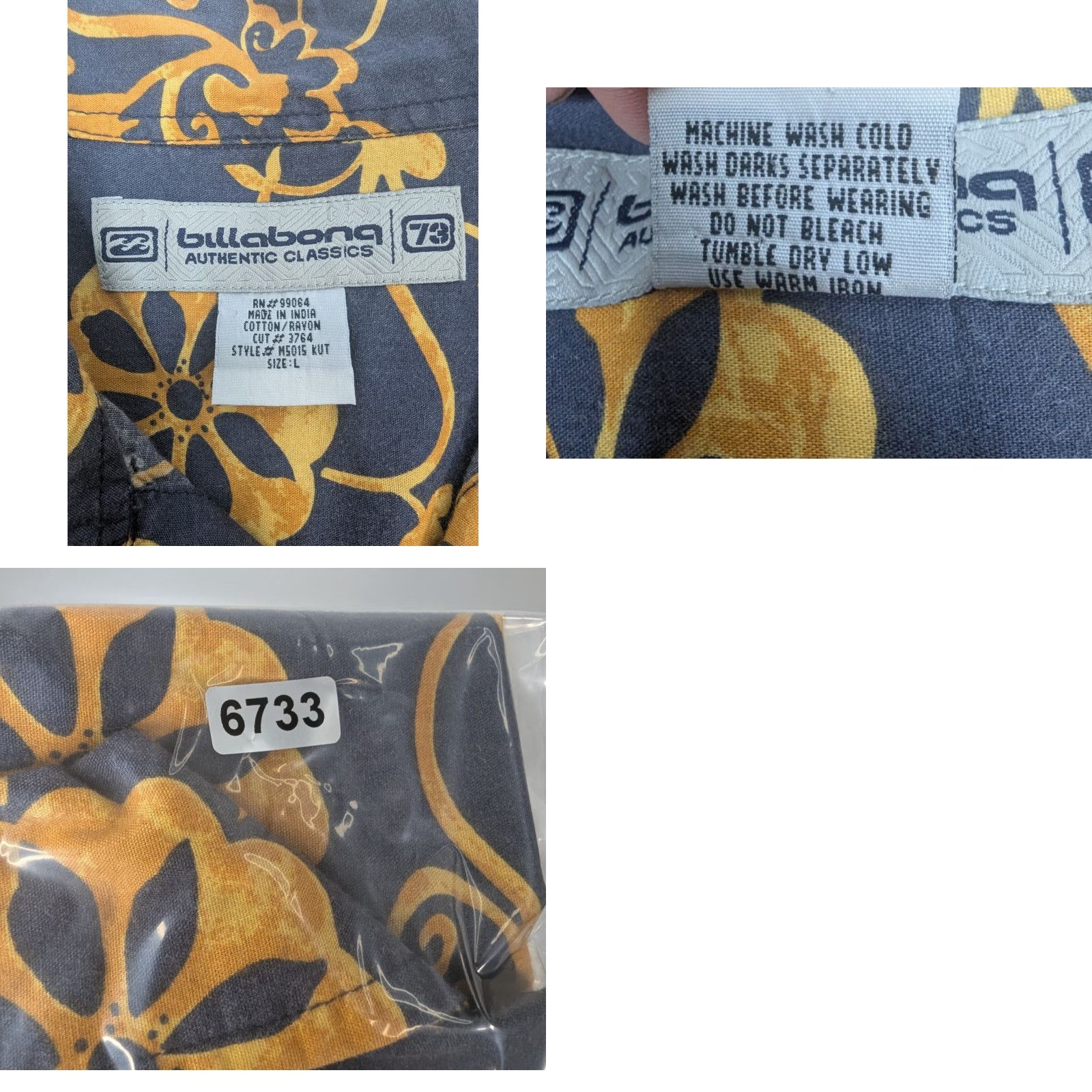 Billabong Billabong Button-Up Shirt Men L Short Sleeve Collar Graphic Print Blue Gold Surf Beach Classic Logo Pockets Size US L / EU 52-54 / 3 - 8 Thumbnail