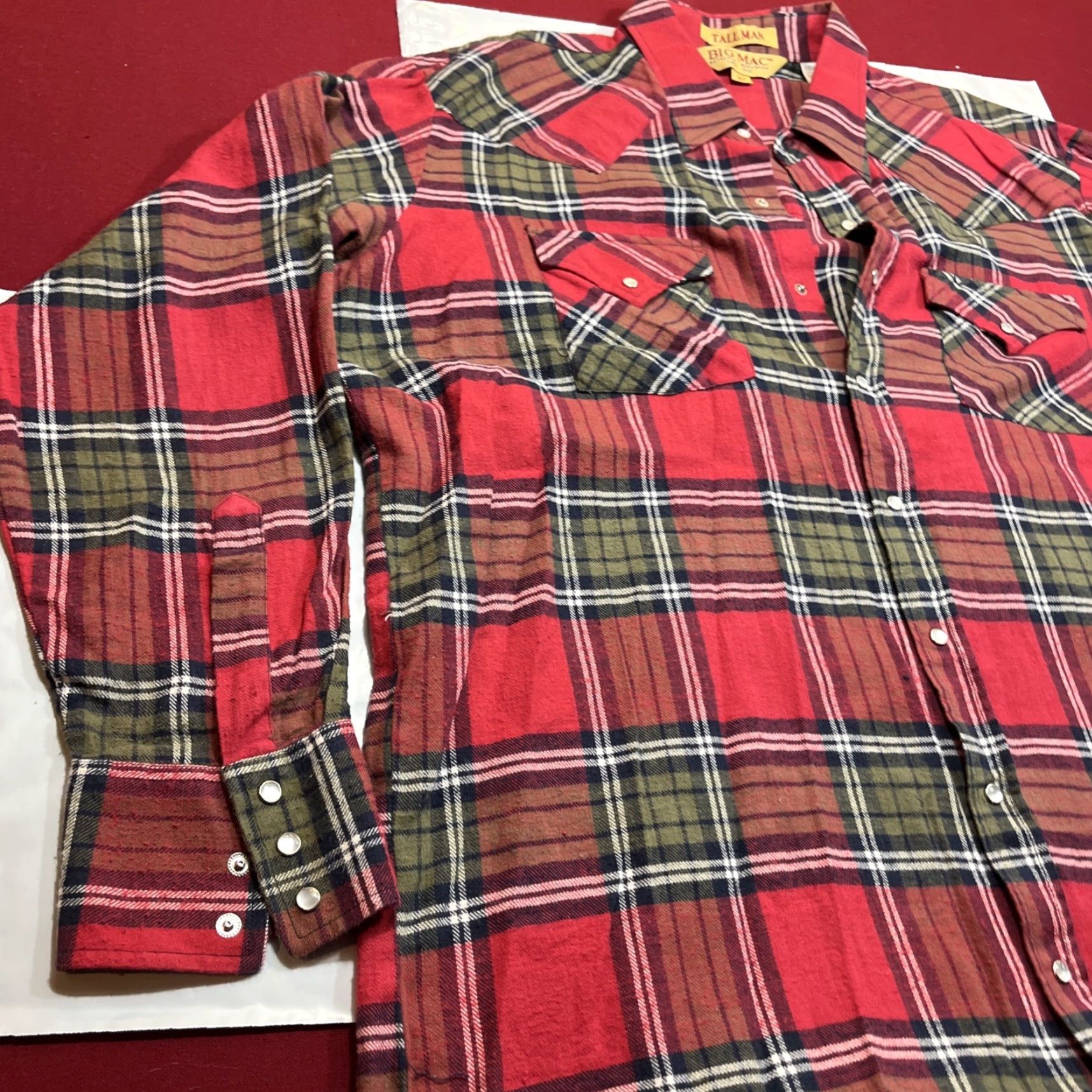 Vintage VINTAGE Tall Man BIG MAC XLT SHIRT Flannel Red Green Plaid Pearl Snaps Flap Pockets Button-Up Size US XL / EU 56 / 4 - 6 Thumbnail