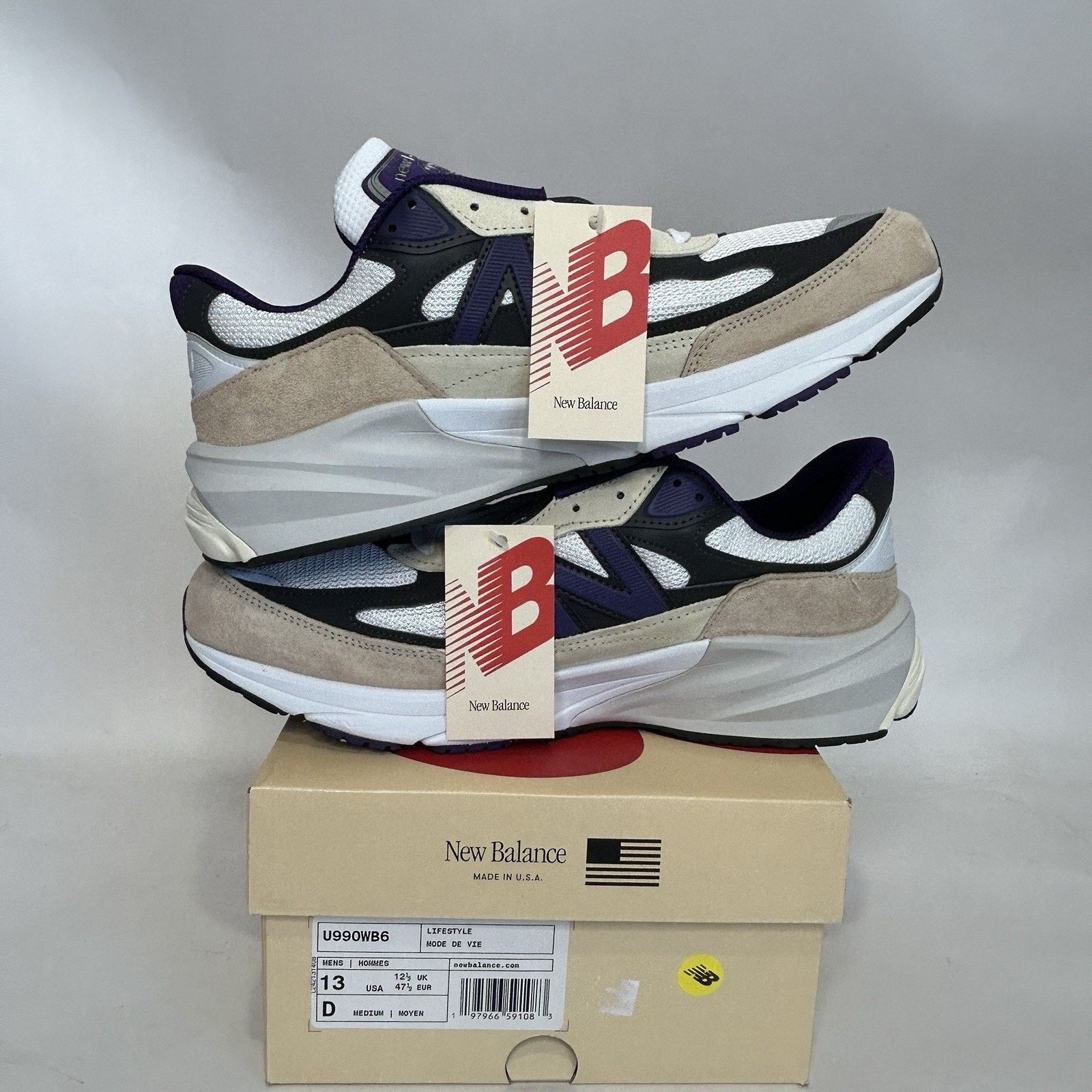 New Balance New Balance 990v6 X Teddy Santis “White Black Plum” U990WB6 Size US 13 / EU 46 - 3 Thumbnail