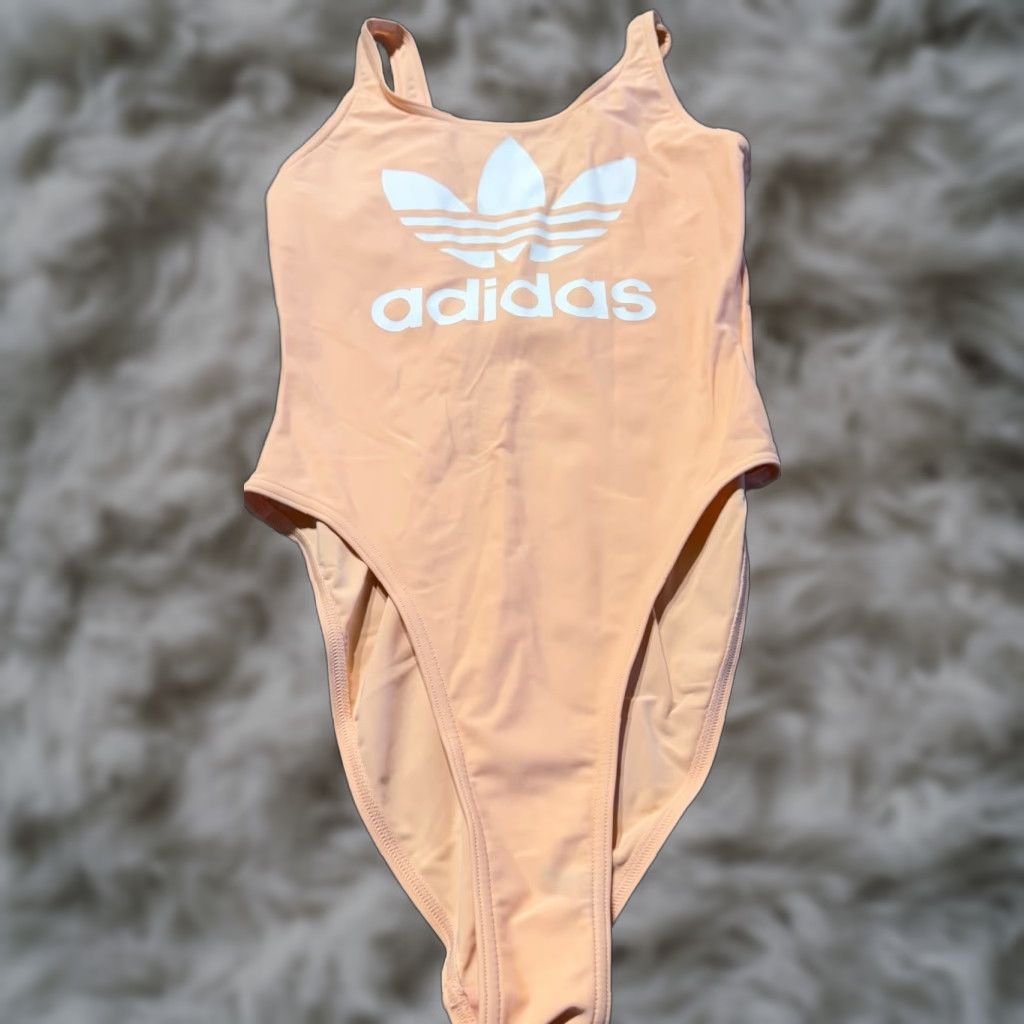 Adidas adidas Trefoil Logo Pink Peach One Piece Swimsuit Pink S Womens Logo Swimsuit 90s? No. Size ONE SIZE - 1 Thumbnail