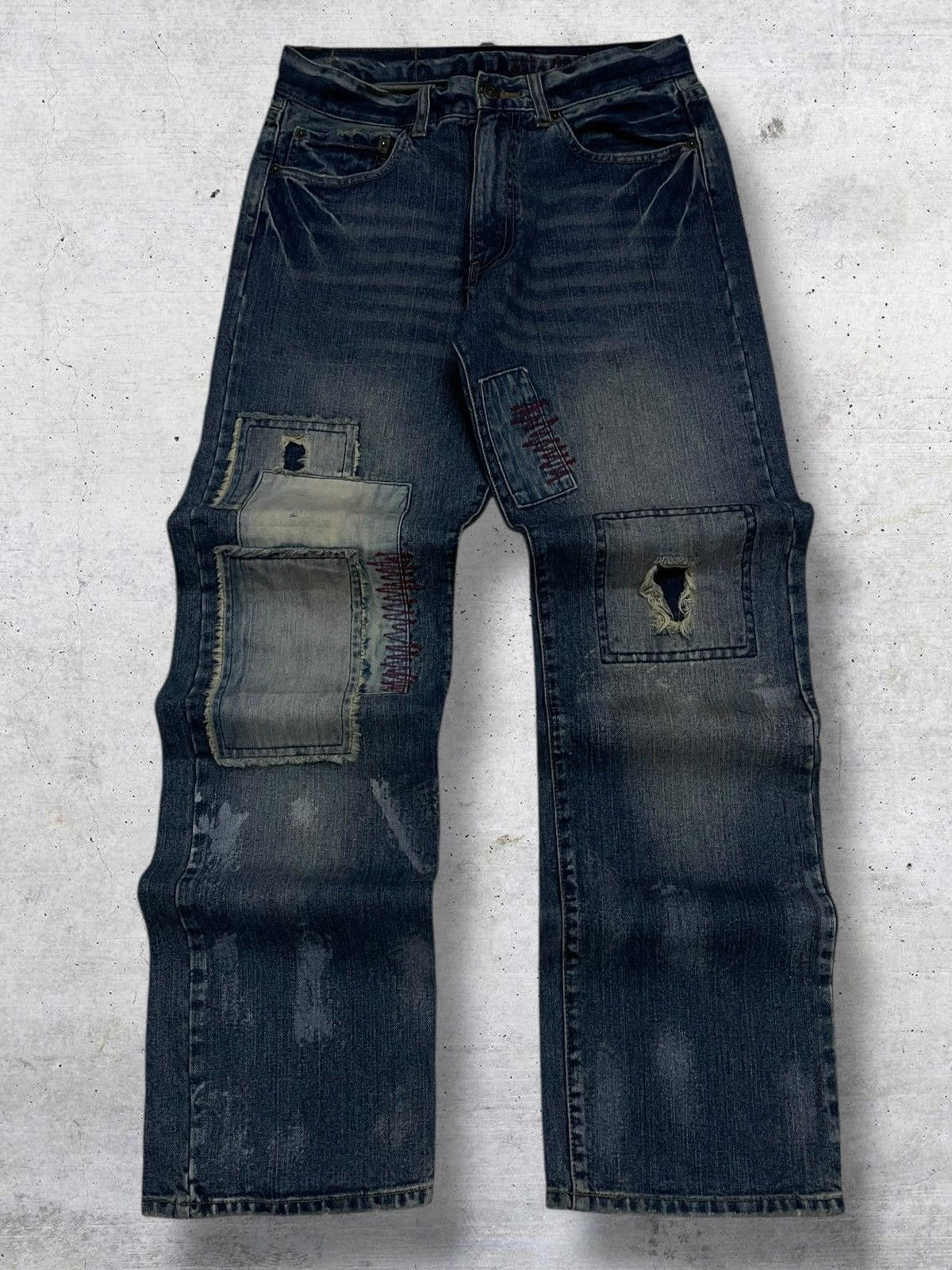 LOWBOX JAPAN LOWBOX DISTRESSED RIPPED PATCHWORK 90S JAPAN DESIGNER Size US 29 - 1 Thumbnail