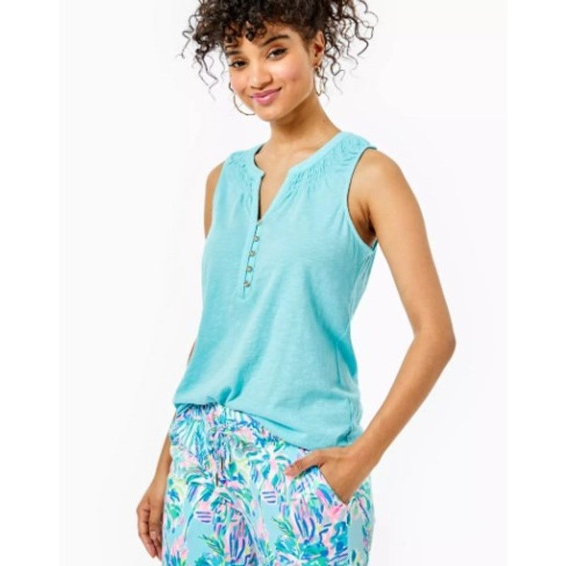 Lilly Pulitzer Lilly Pulitzer 100% Cotton Essie Top Blue Ibiza Tank XXS Size M / US 6-8 / IT 42-44 - 1 Thumbnail