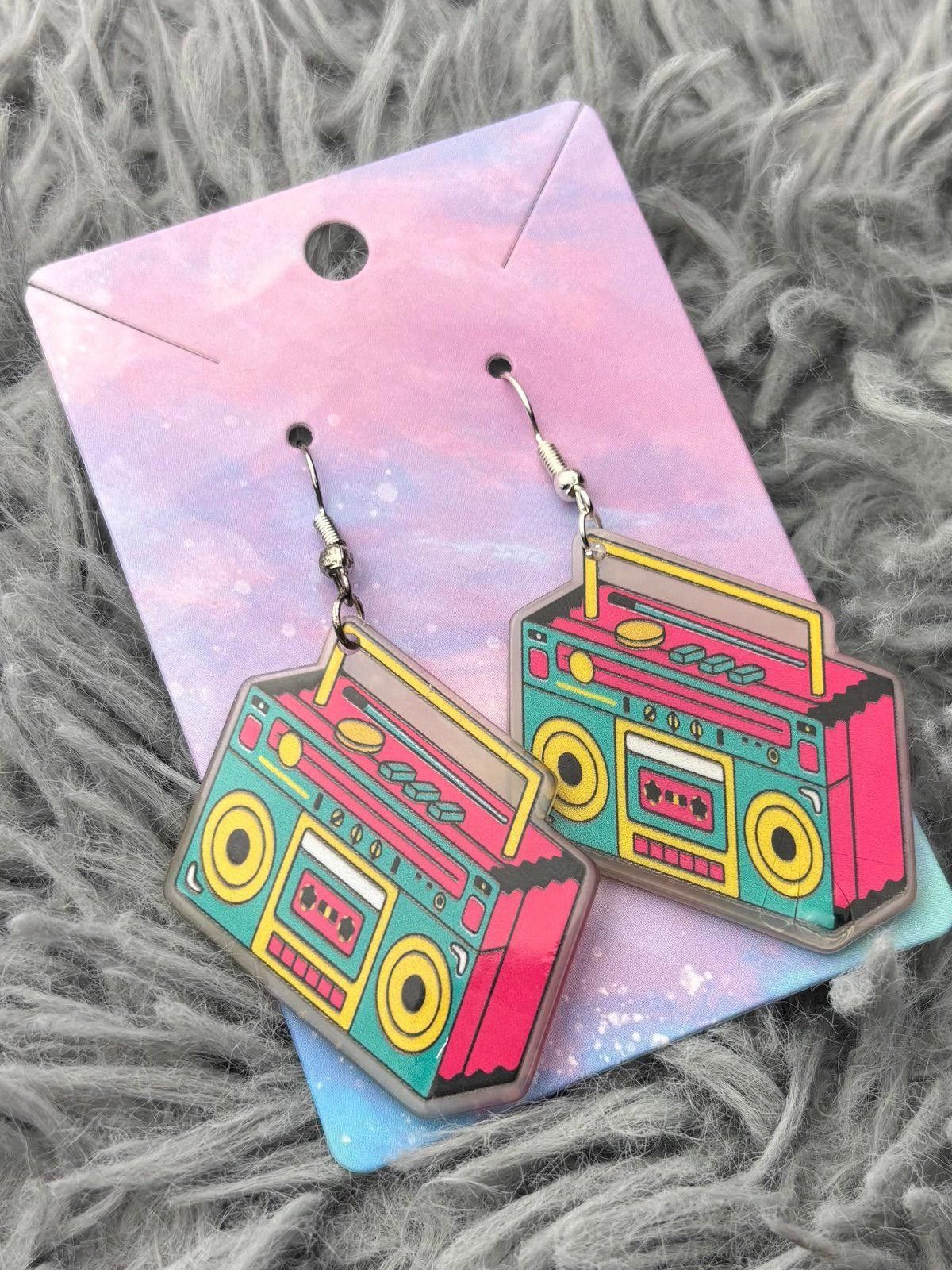 Handmade Stereo earrings yellow teal pink black Size ONE SIZE - 1 Preview