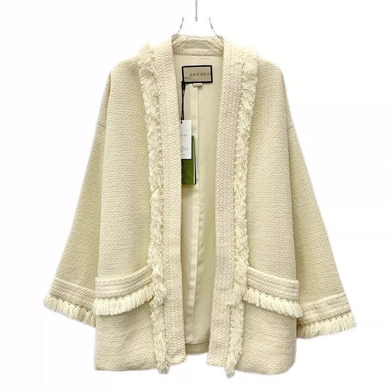 Gucci Gucci Beige wool tassel tweed knitted cardigan jacket 2504- Size XS / US 0-2 / IT 36-38 - 1 Thumbnail