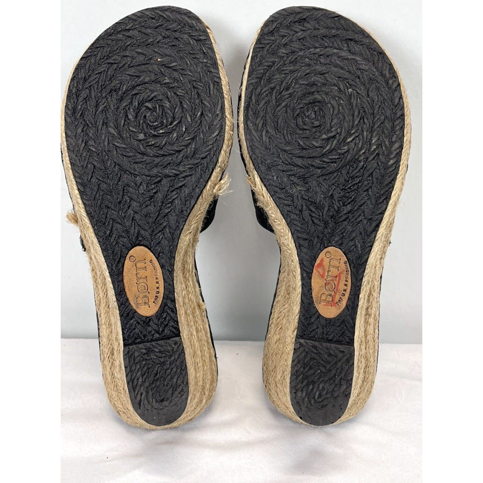 Born Womens Børn Espadrilles Wedge Sandals Black Size 8 EU 39 Slip-On Leather Twist Strap Size US 9 / IT 39 - 5 Thumbnail