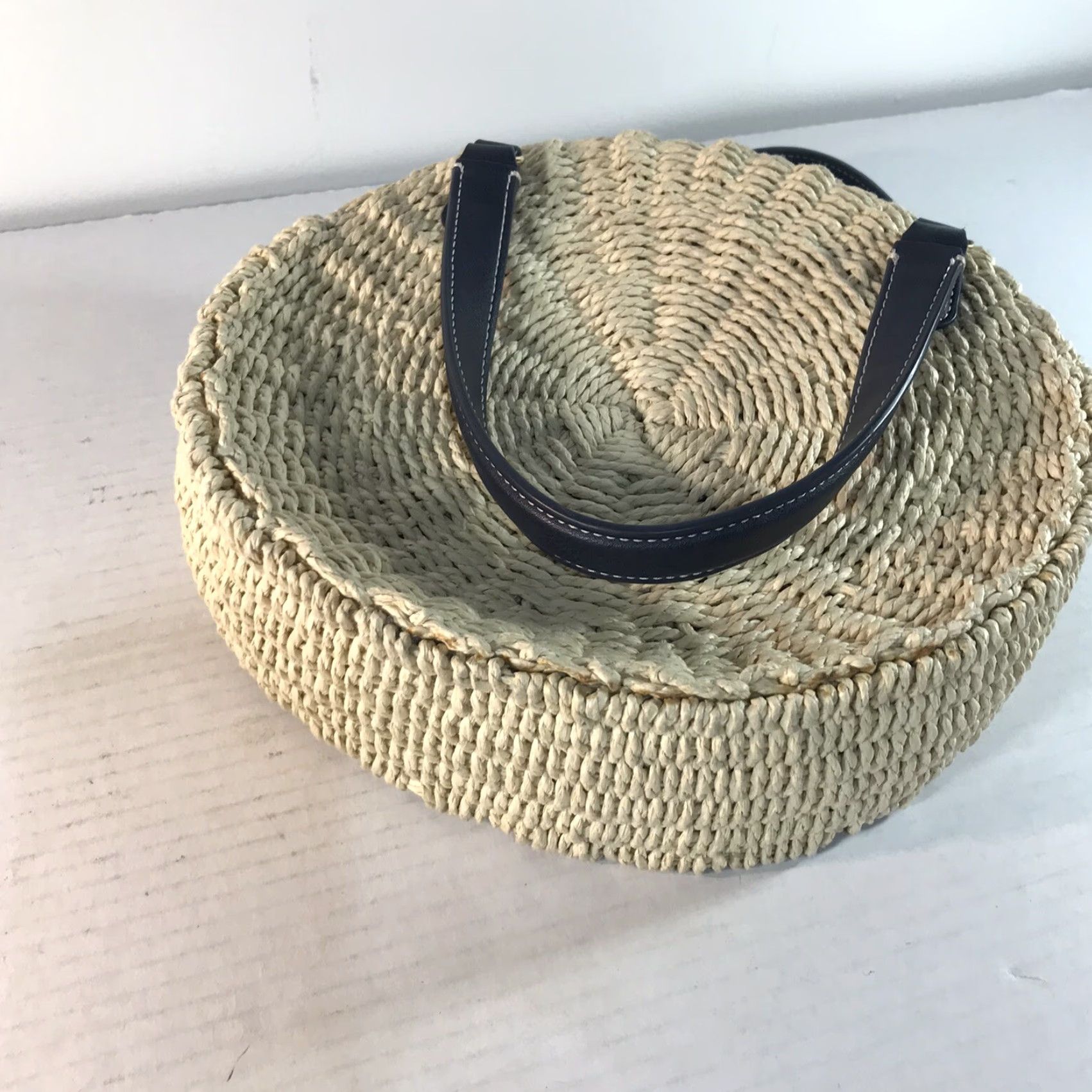 Talbots Talbots Satchel Bag Women Medium Beach Casual 10in Straw Polyurethane Blue Beige Zip Closure Size ONE SIZE - 4 Thumbnail