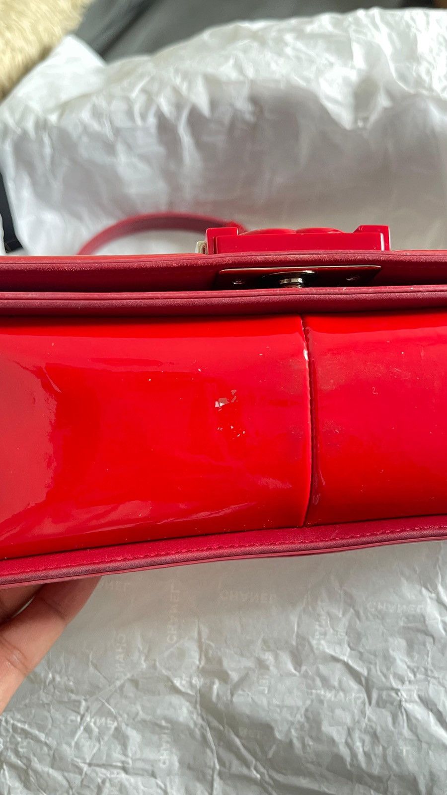 Chanel Chanel Red Quilted Patent Leather Medium Boy Bag Size ONE SIZE - 5 Thumbnail