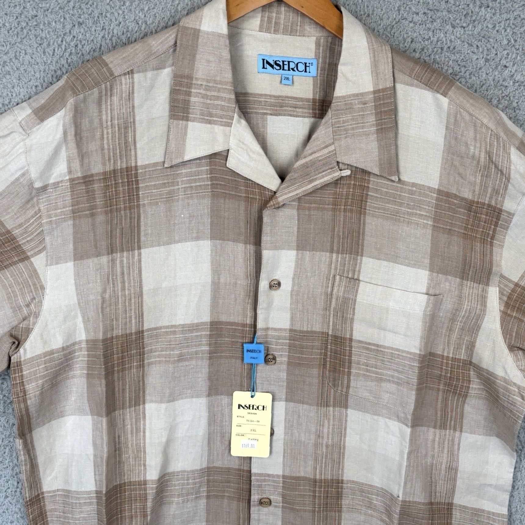 Vintage VINTAGE Inserch Camp Shirt Mens 2XL Beige Plaid 100% Linen Short Sleeve Button-Up Collared Beach Summer Mens Size US XXL / EU 58 / 5 - 2 Thumbnail