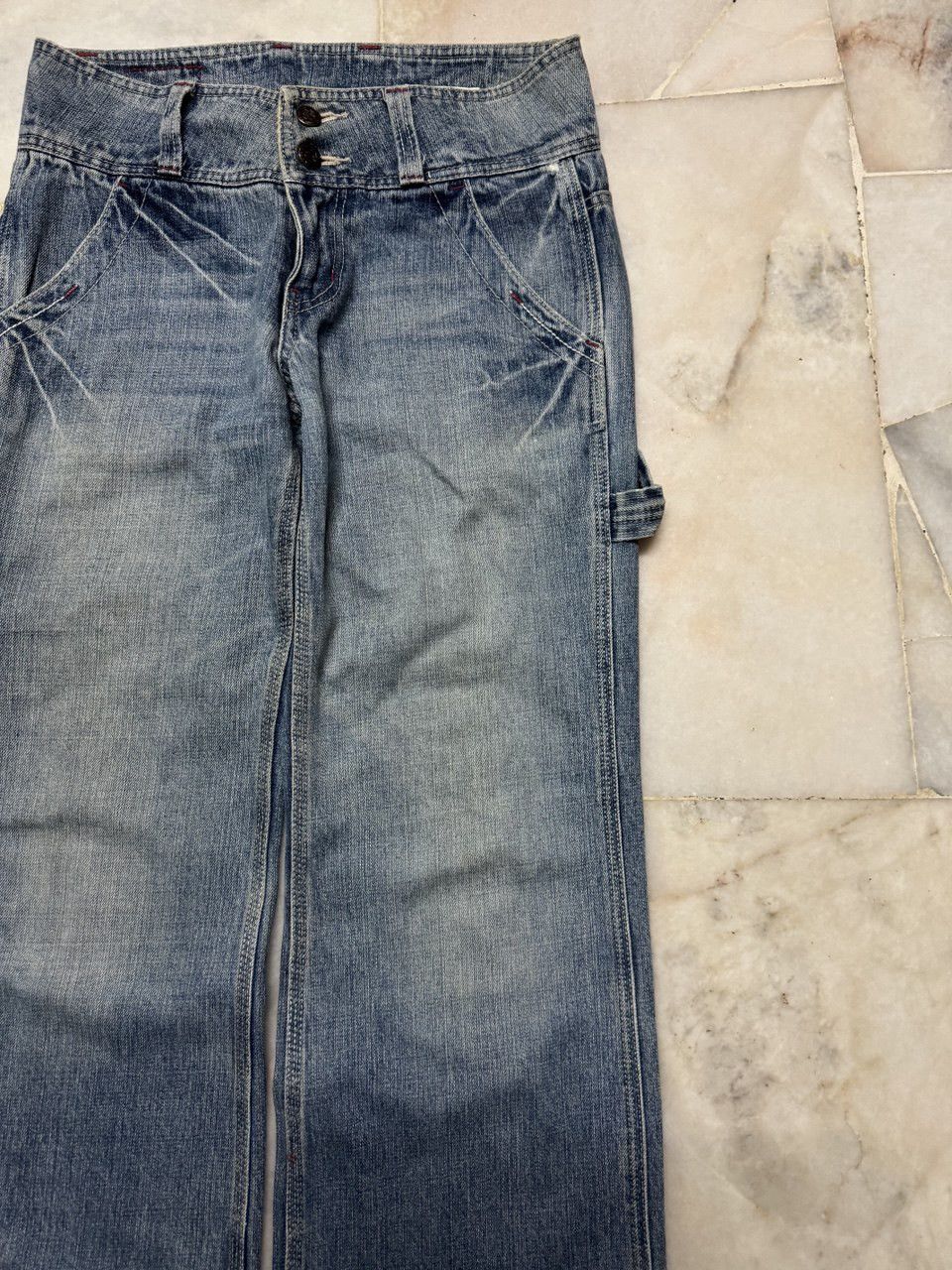 Vintage 💥Sick💥90s style Japanese Mudwash Carpenter Pants Baggy Flare Size US 28 / EU 44 - 6 Thumbnail