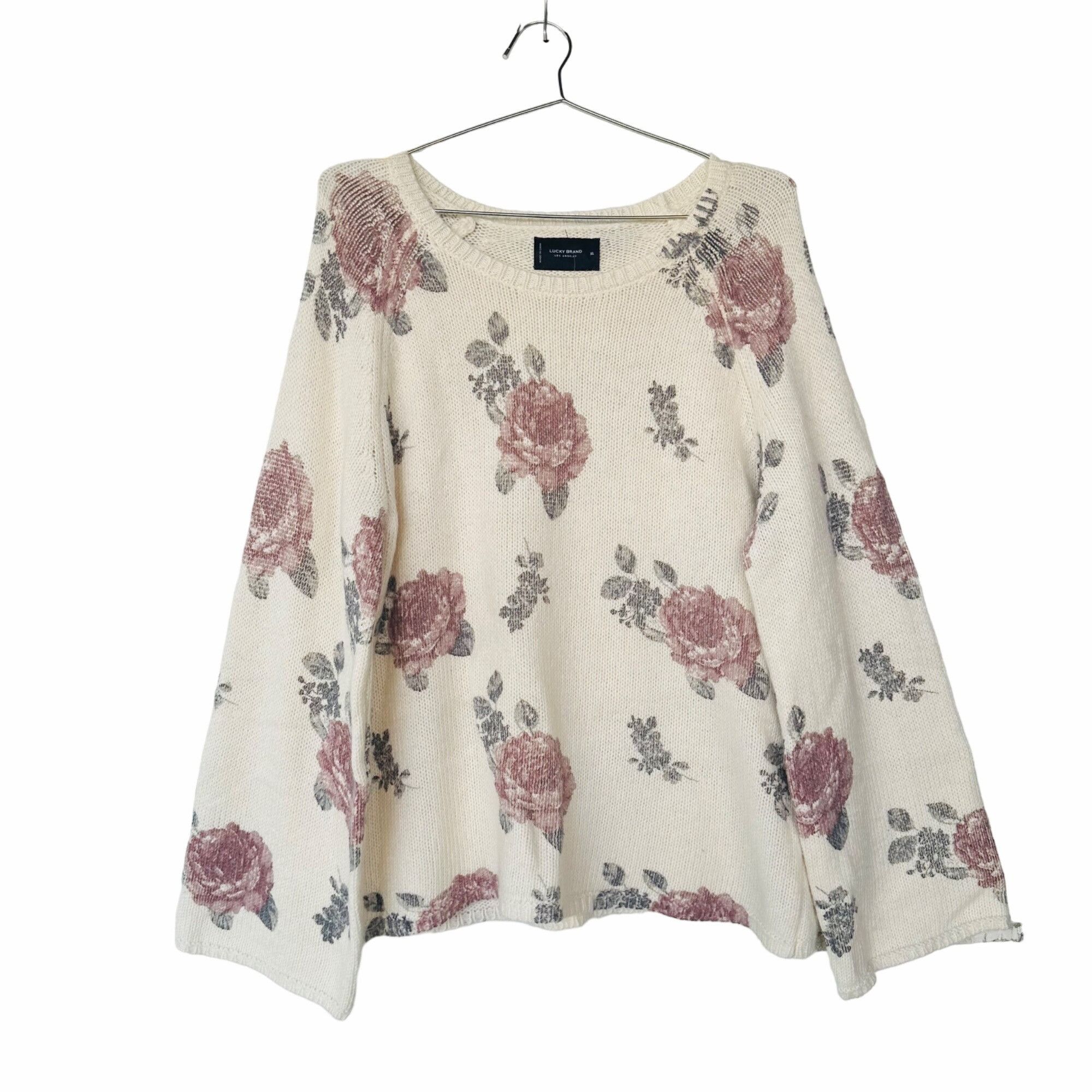 Lucky Brand ❤️LUCKY BRAND XL Women's Rose Floral Pullover Sweater Scoop Size XL / US 12-14 / IT 48-50 - 2 Thumbnail