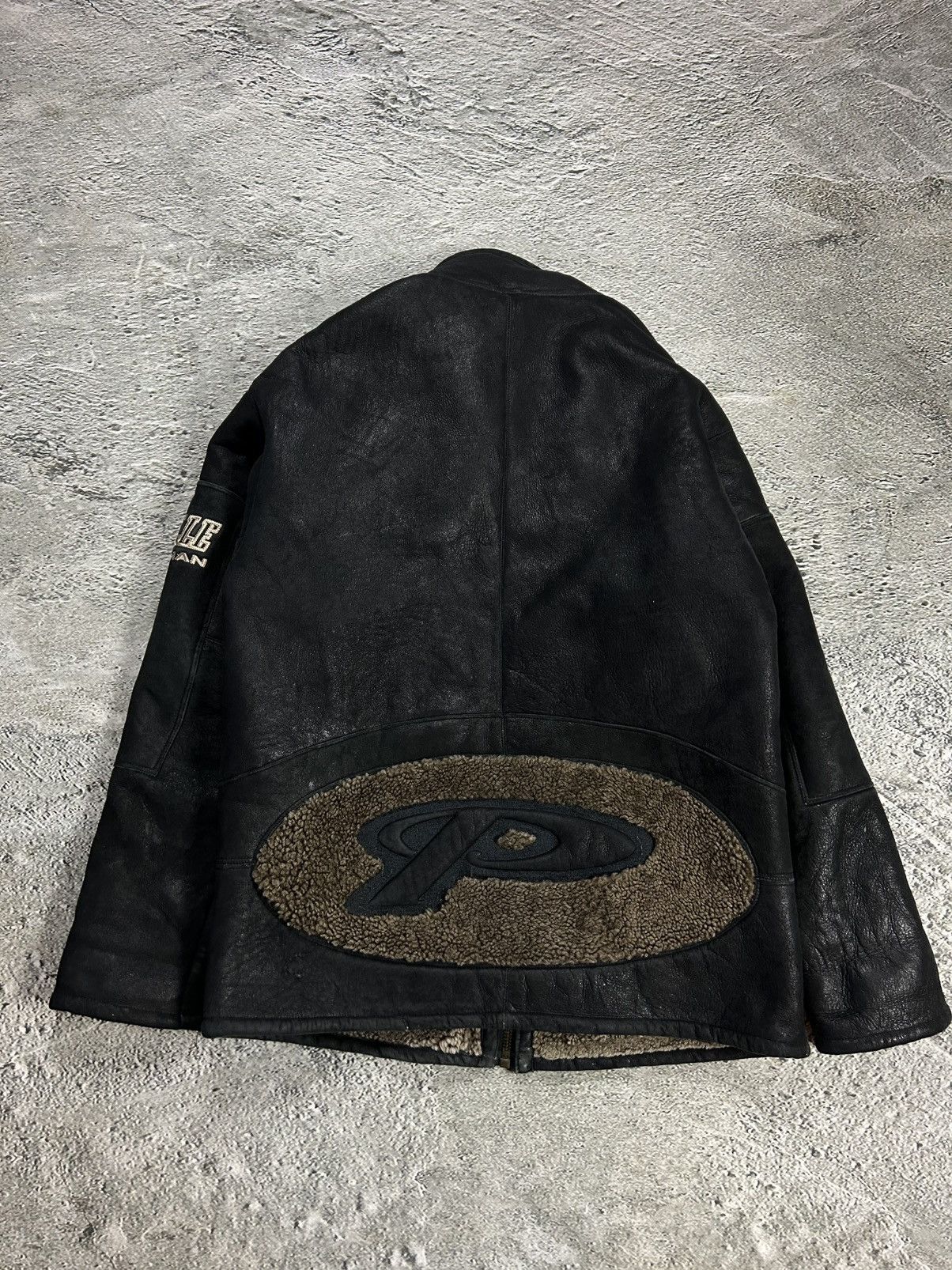 Marc Buchanan Pelle Pelle leather jacket sherpa fur black big logo 90s Size US XL / EU 56 / 4 - 9 Thumbnail