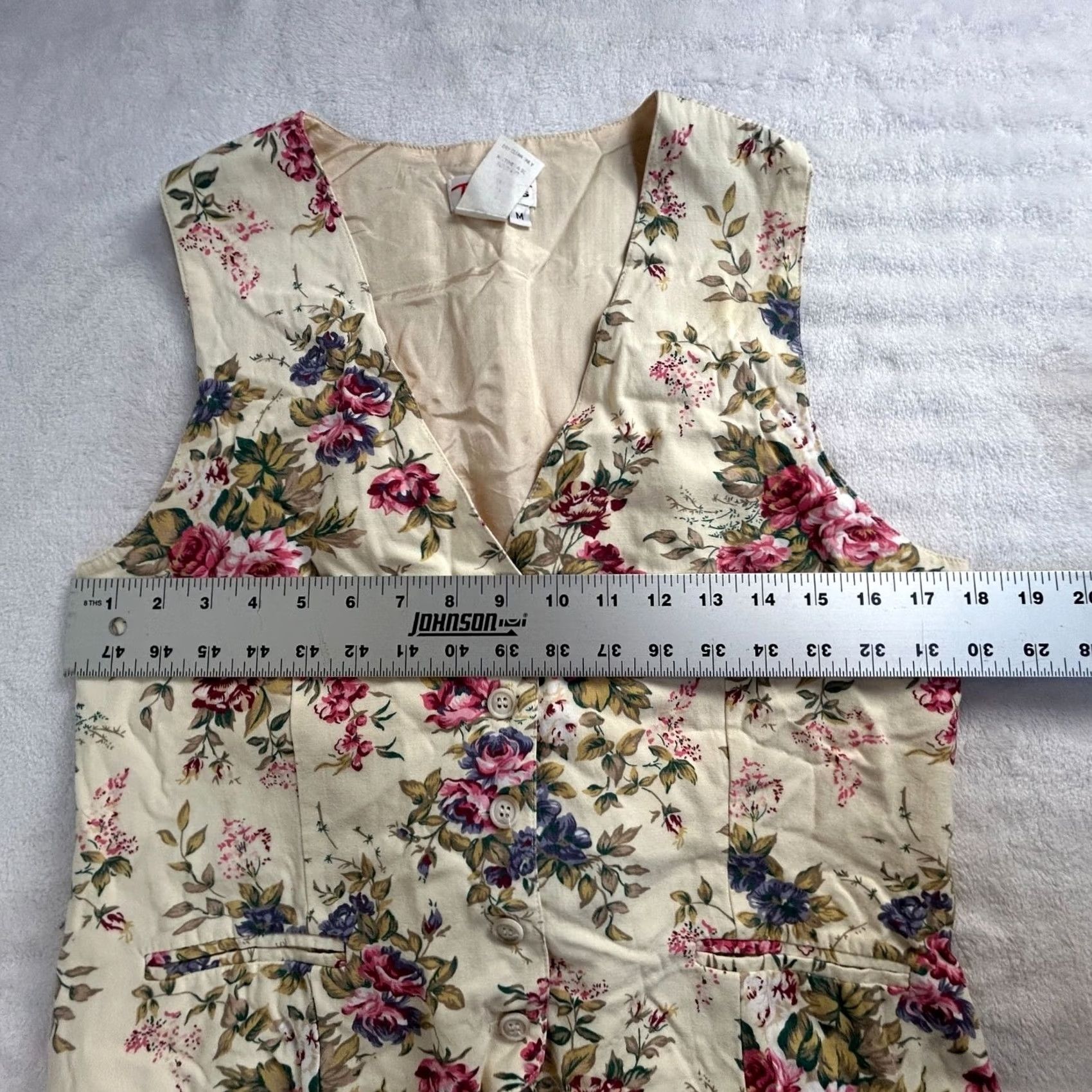 Talbots Talbots Womens V-Neck Floral Vest Medium Beige Striped Back Lightweight Pockets Size M / US 6-8 / IT 42-44 - 5 Thumbnail
