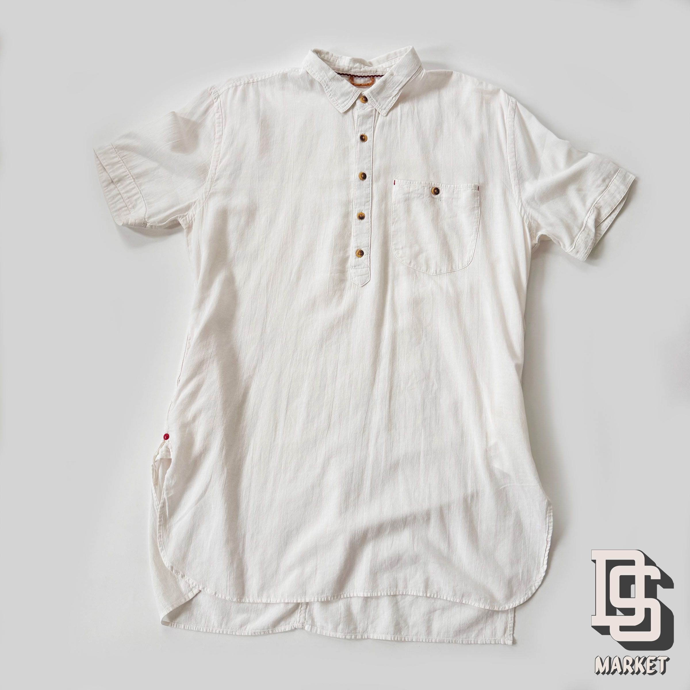 Koto URBAN OUTFITTERS KOTO WHITE LONG DRAPE BUTTON UP SHIRT Size US M / EU 48-50 / 2 - 1 Thumbnail