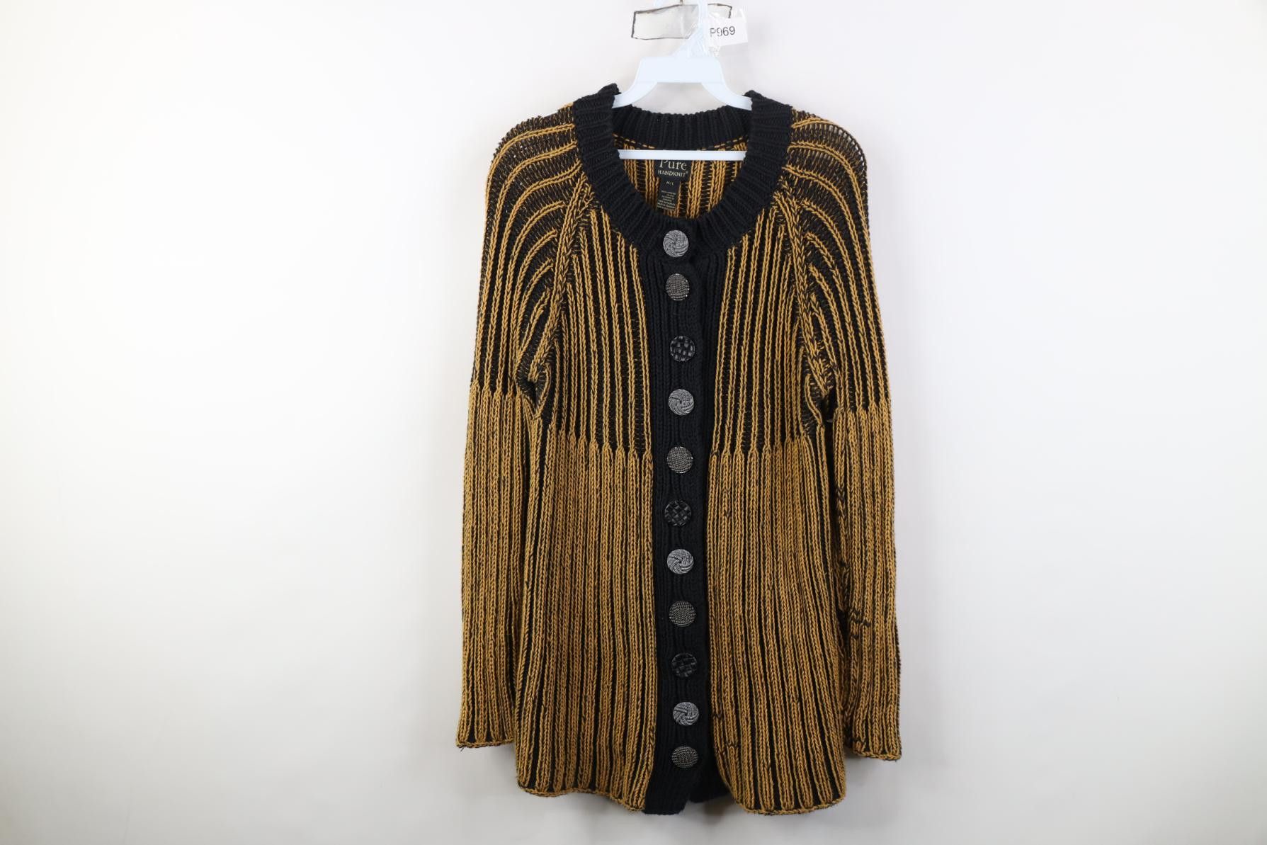 Vintage Vintage 90s Streetwear Hand Knit Ribbed Cardigan Sweater Size M / US 6-8 / IT 42-44 - 1 Thumbnail
