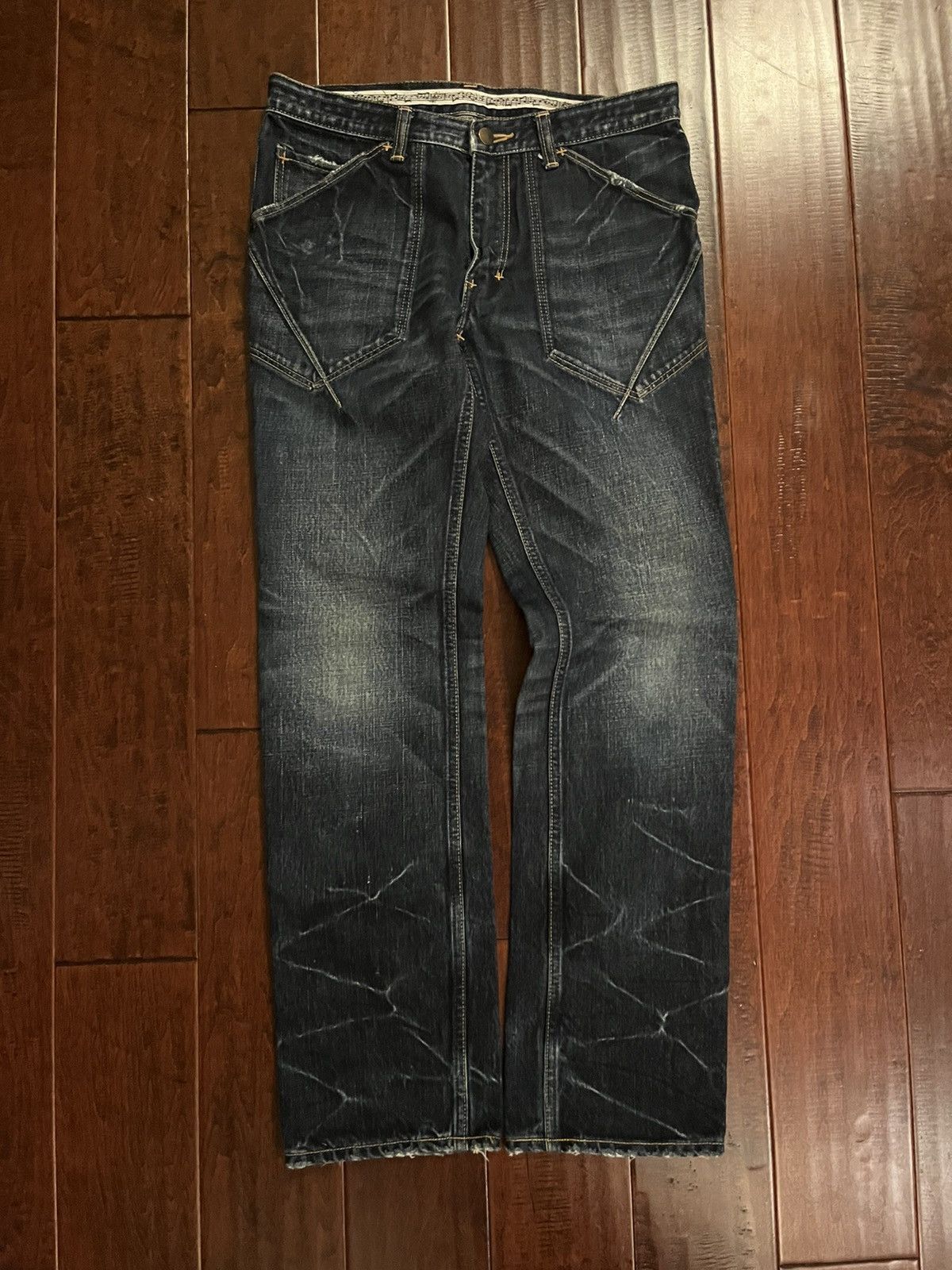 Pre-owned Number N Ine Number (n)ine Ss07 Honeycomb Pocket Pain Denim Crying Heart In Blue