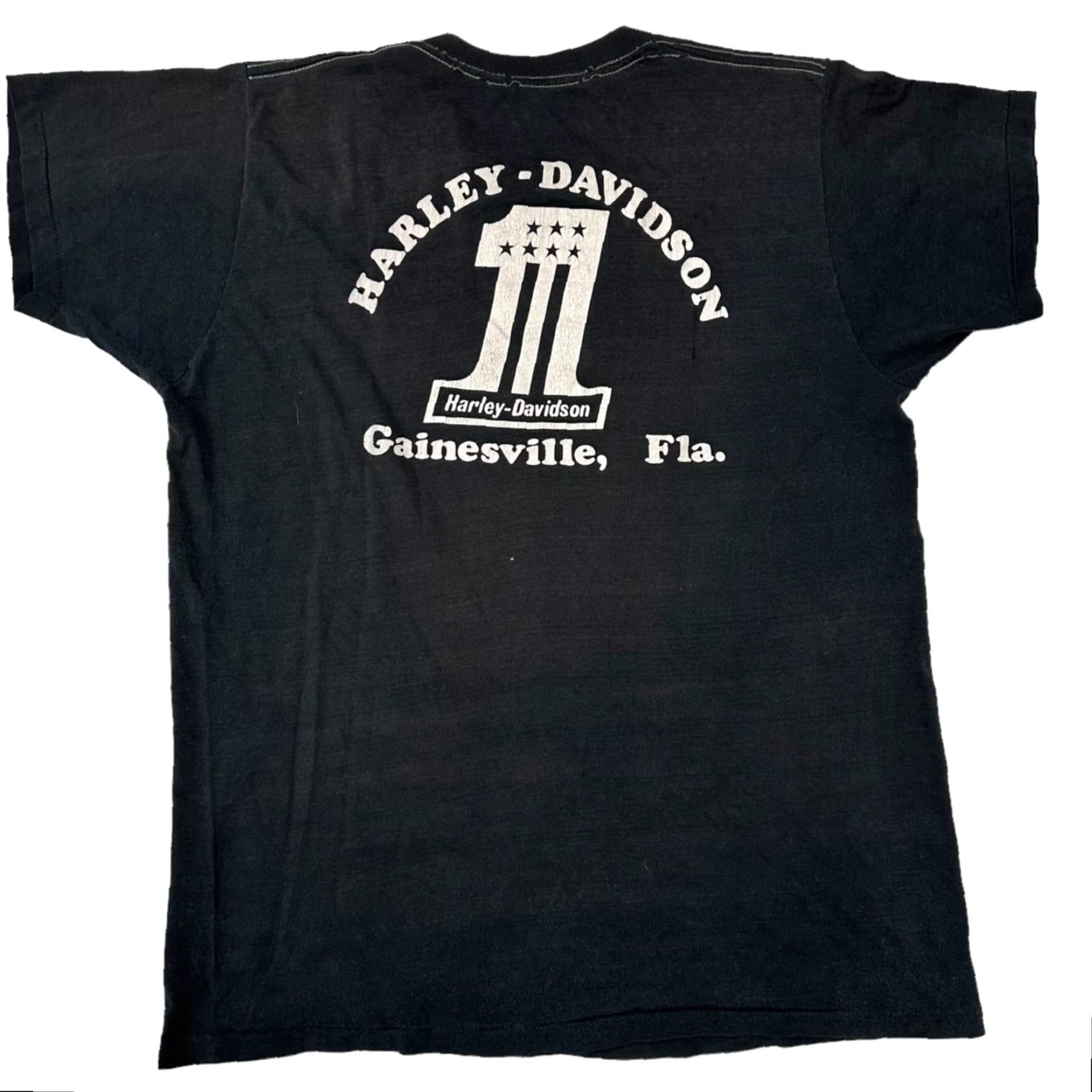 VINTAGE 1970s Harley Davidson T-Shirt Men L Black Graphic Print