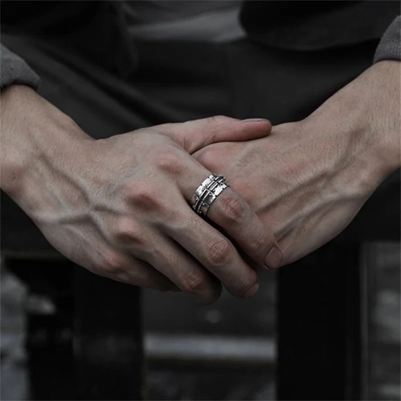 Jewelry × Vintage Mechanical Pattern Silver Opening Ring Size ONE SIZE - 6 Thumbnail