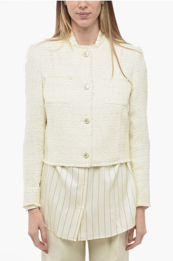 og1mm0624 Tweed Crop Buttons in White