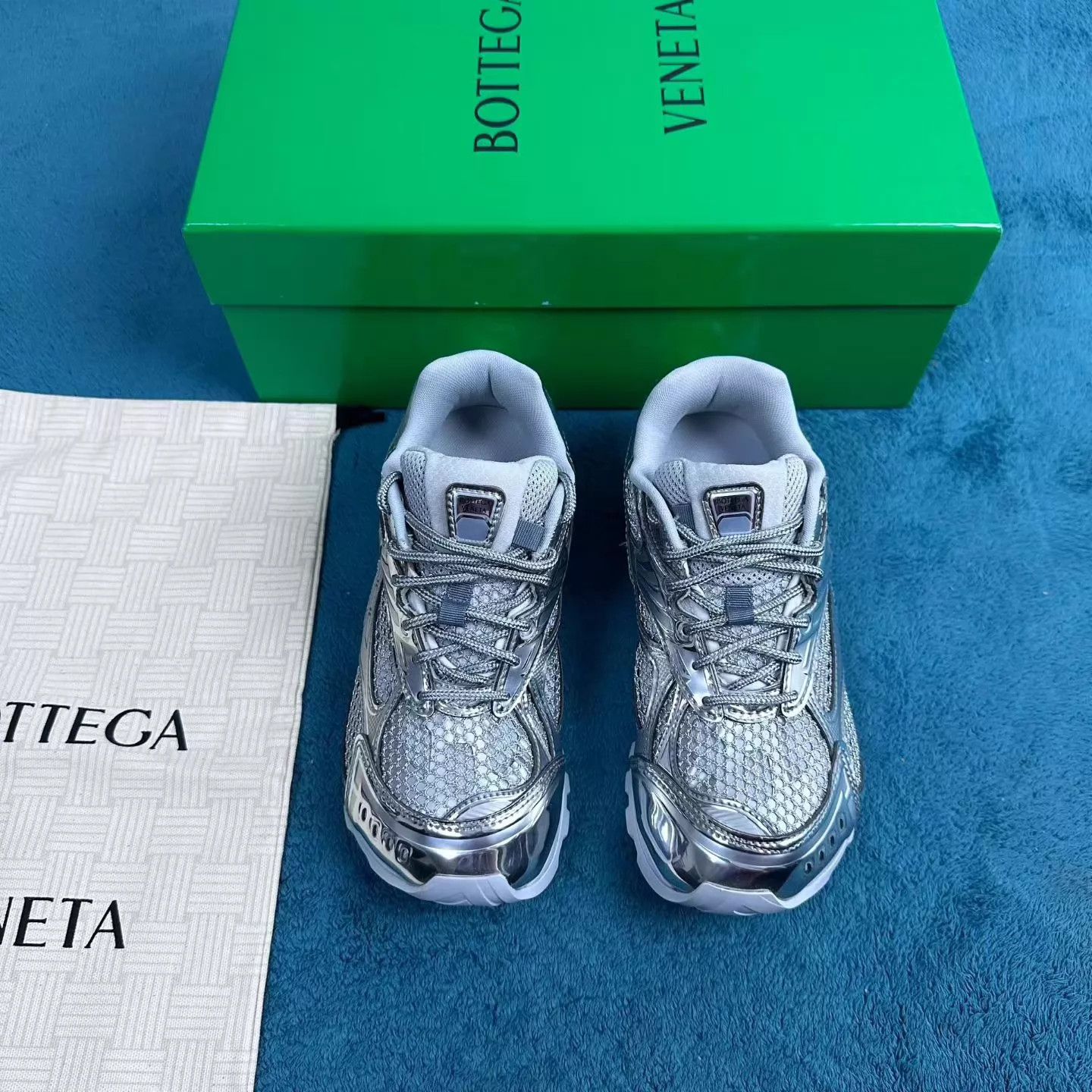 Bottega Veneta Bv Orbit Mesh Low-Top Sneakers Silver White 36 Size US 5.5 / IT 35.5 - 1 Thumbnail