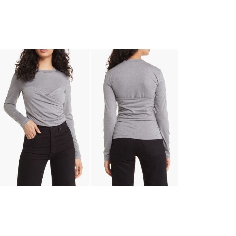Other Vero Moda Nelly Ruched Knit Top, Heather Gray, Sz. L Size L / US 10 / IT 46 - 3 Thumbnail