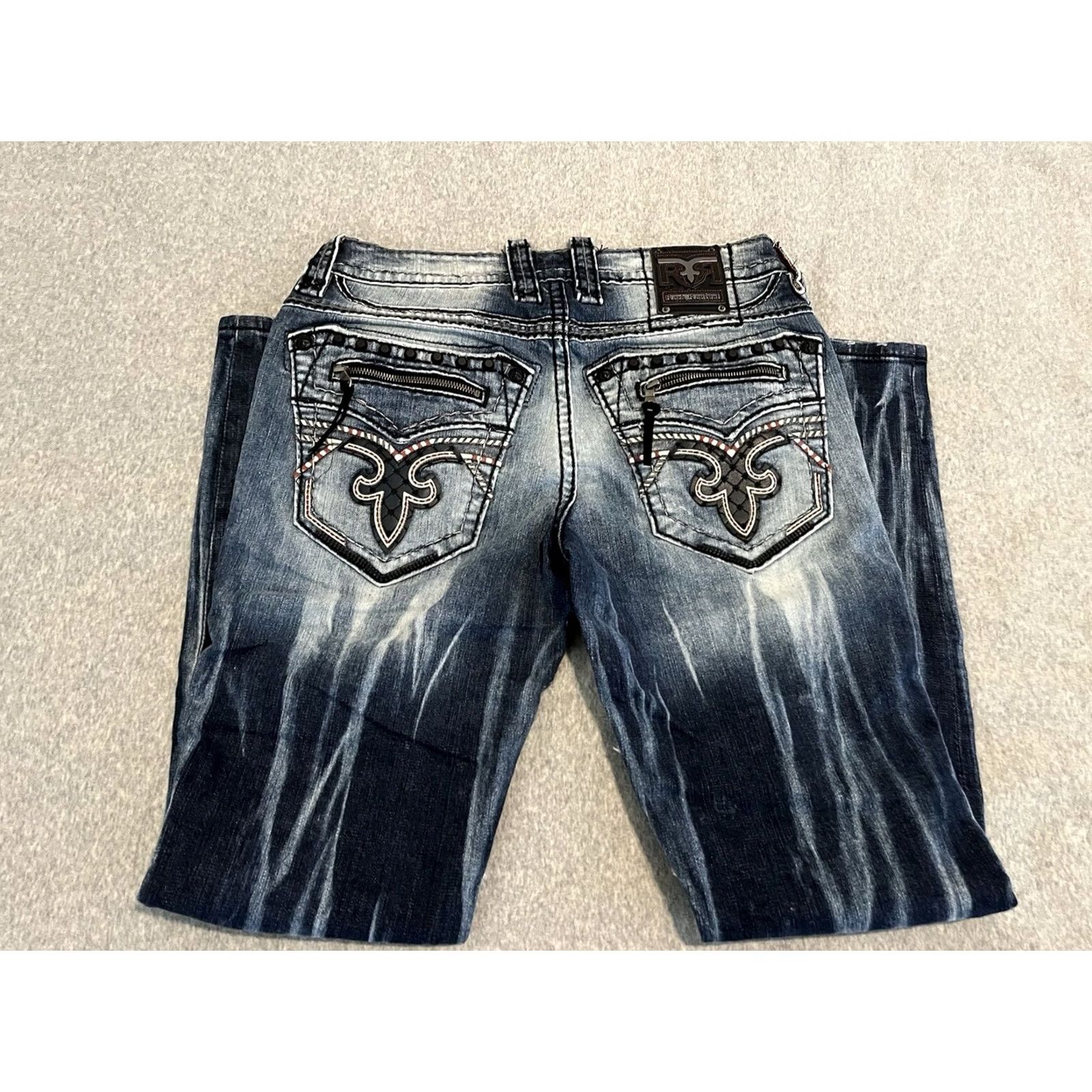 Vintage Rock Revival Jeans Biker Distressed Denim Mens 32x33 NWT Blue 32 33 Cotton/Elastane Mens Size US 32 / EU 48 - 6 Thumbnail