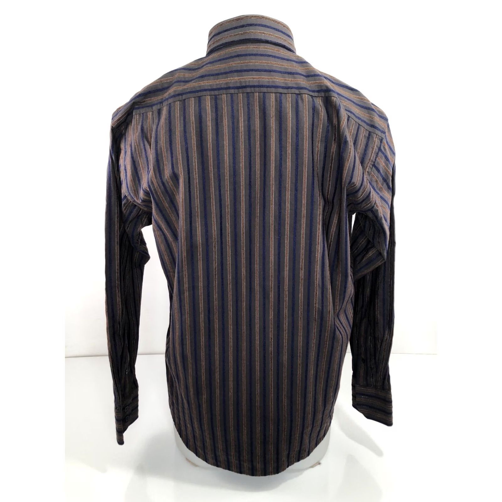 Vintage Visconti Uomo Shirt Striped Button-Up Long Sleeve Md. M Brown / Blue / Copper Textured Flip Cuff Mens Shirt Size US M / EU 48-50 / 2 - 5 Thumbnail