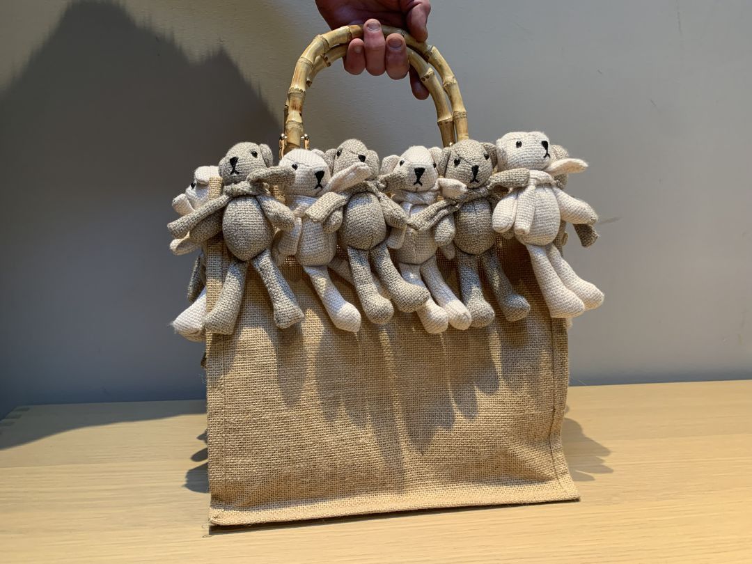 Other La Milanesa Teddy Bear Jute Tote Bag – Bamboo Handles Size ONE SIZE - 1 Thumbnail