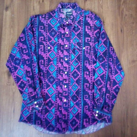 Wrangler Vintage Wrangler Brushpopper Aztec Cowboy Cut Snap Shirt Size US XL / EU 56 / 4 - 2 Thumbnail