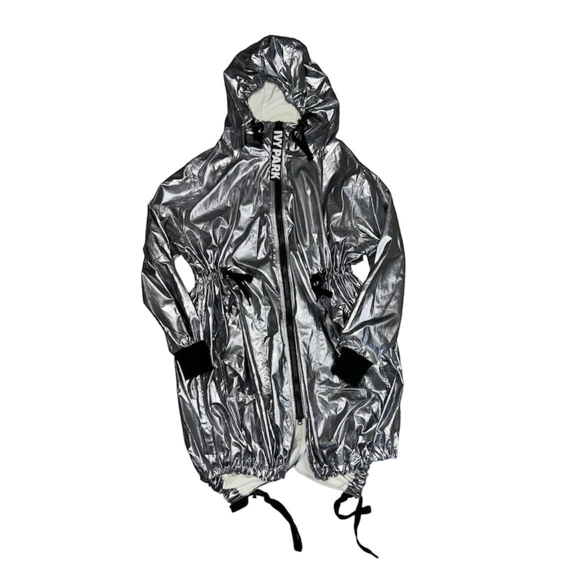 Ivy Park Metallic Silver Long Length Zipper Hooded Jacket Size M / US 6-8 / IT 42-44 - 1 Thumbnail