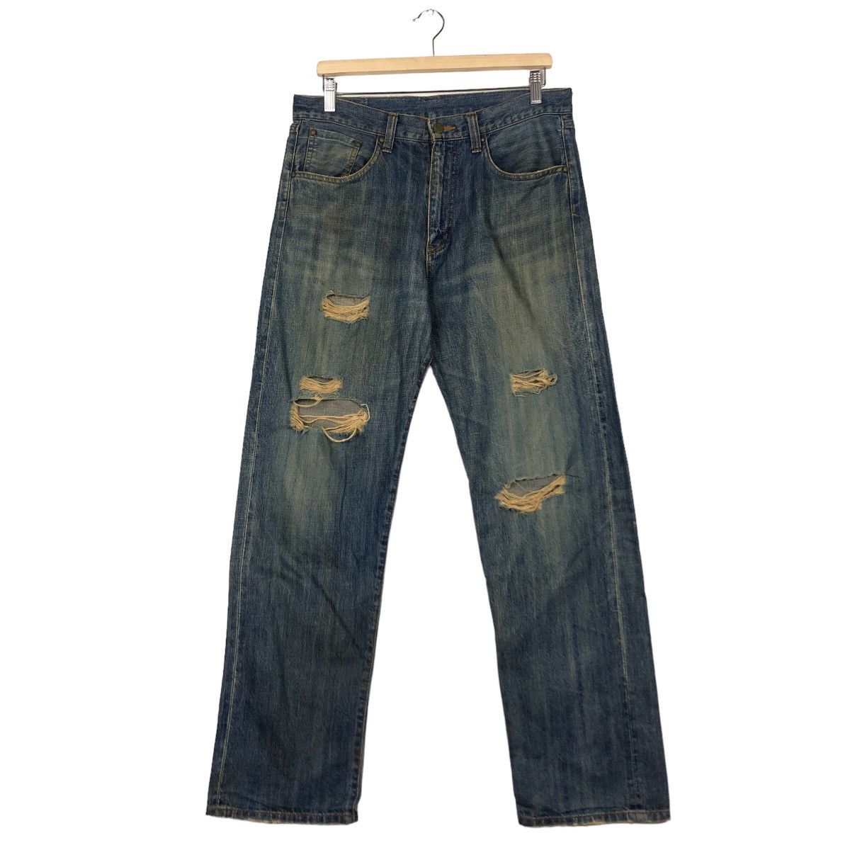 Japanese Brand 🔥Punk Design Distressed Style Denim Jeans Tough Japan Size US 34 / EU 50 - 1 Thumbnail