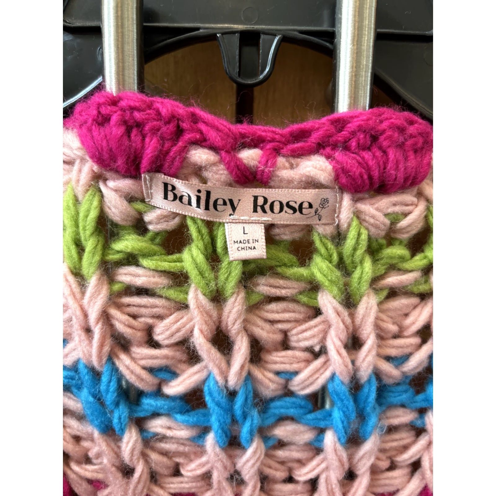 Vintage **Women Pink Chunky Knit Cardigan Bailey Rose Large Open Front Striped** User: Women Pink Chunky Knit Cardigan Bailey Rose Large Open Front Striped Size L / US 10 / IT 46 - 3 Thumbnail