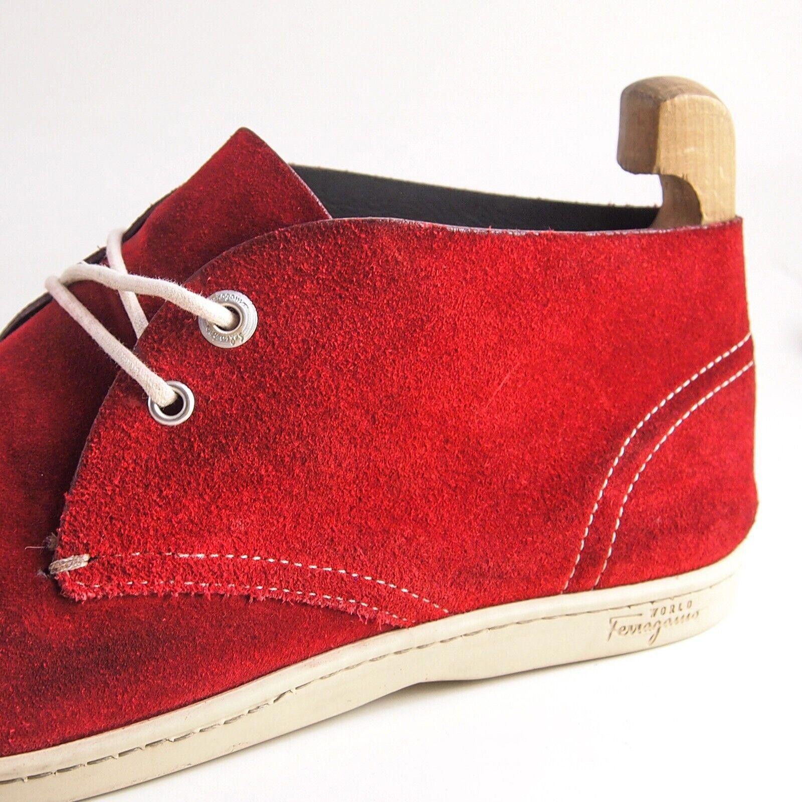 Salvatore Ferragamo Feragamo Chukka Boots Red Suede Mens US 10.5 EU 43.5 EEE Size US 10.5 / EU 43-44 - 2 Thumbnail