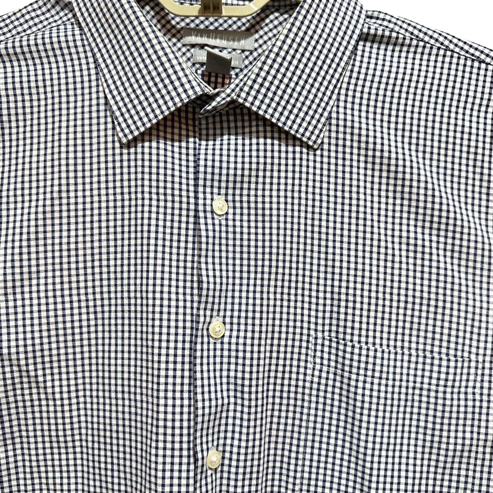 Van Heusen Van Heusen Shirt Men 18 Blue White Checkered Cotton Wrinkle Free Gingham Shirt Size US XXL / EU 58 / 5 - 2 Thumbnail
