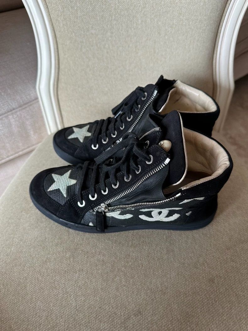Chanel Chanel Black HighTop Sneakers with Logo -2505 Size US 6.5 / IT 36.5 - 3 Thumbnail