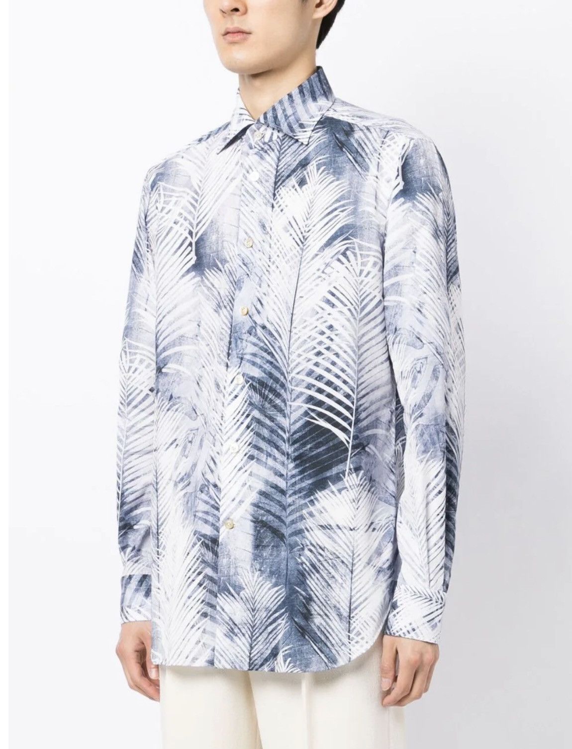 Kiton Kiton Palm Tree Print Button-Up Shirt size 39/15.5 Size US M / EU 48-50 / 2 - 2 Thumbnail