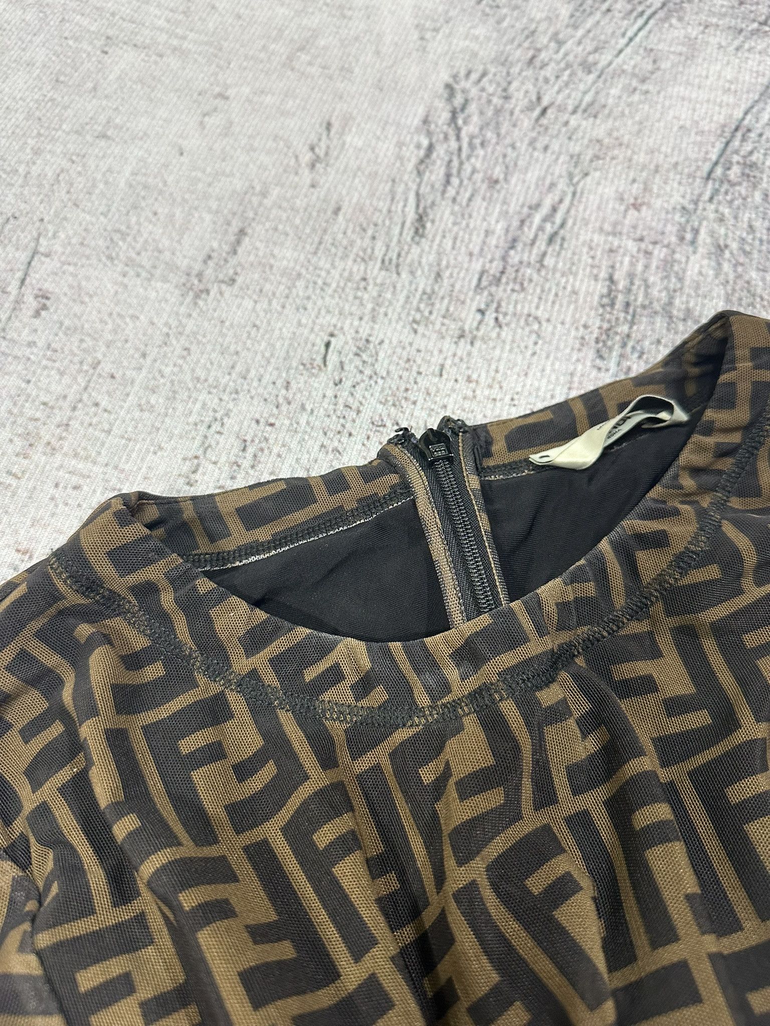 Fendi Fendi Midi Dress FF Monogram Zucca Mesh Sheath Brown Logo Size S / US 4 / IT 40 - 11 Thumbnail