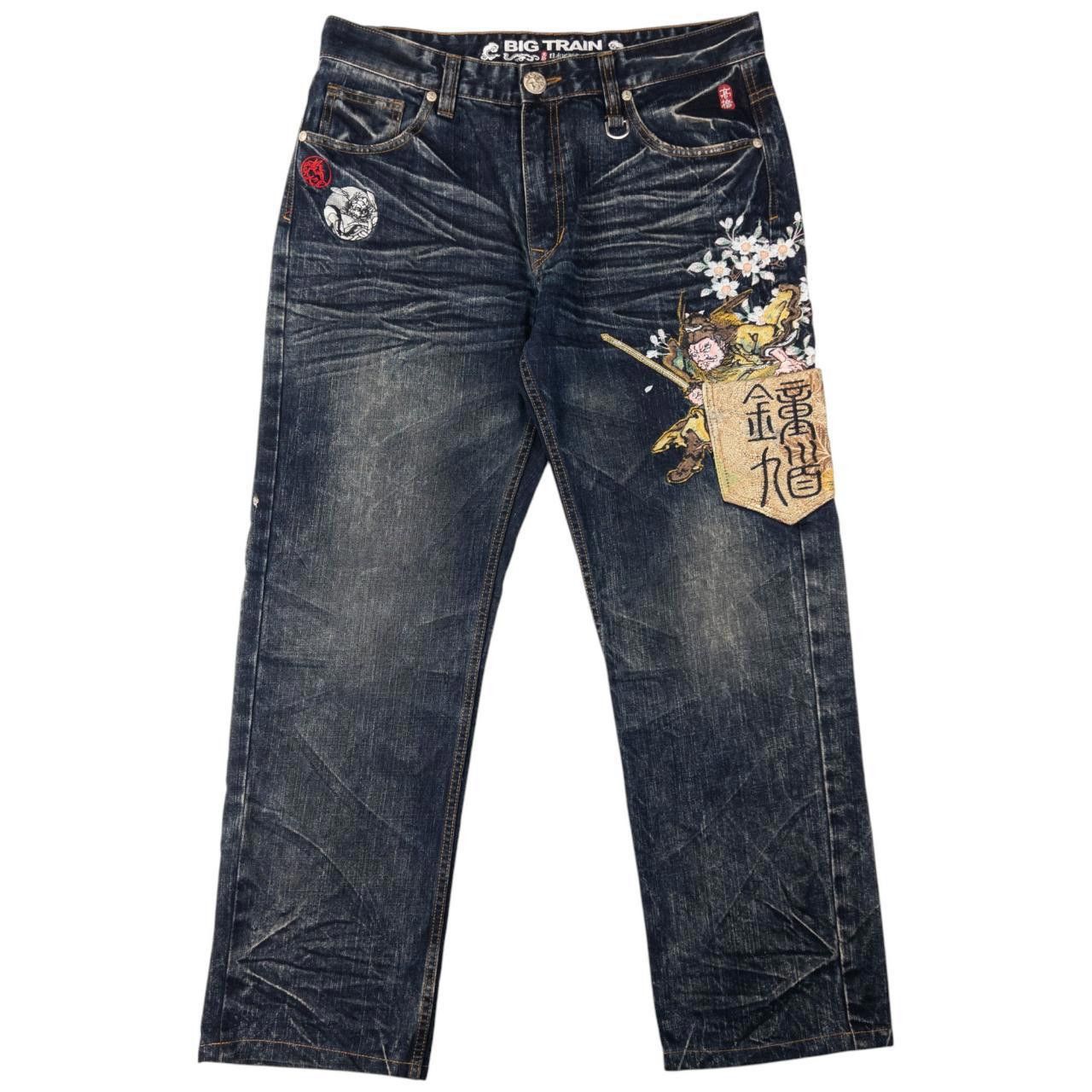 Designer Vintage Big Train Embroidered Japanese Denim Jeans Size W36 Size US 36 / EU 52 - 4 Thumbnail