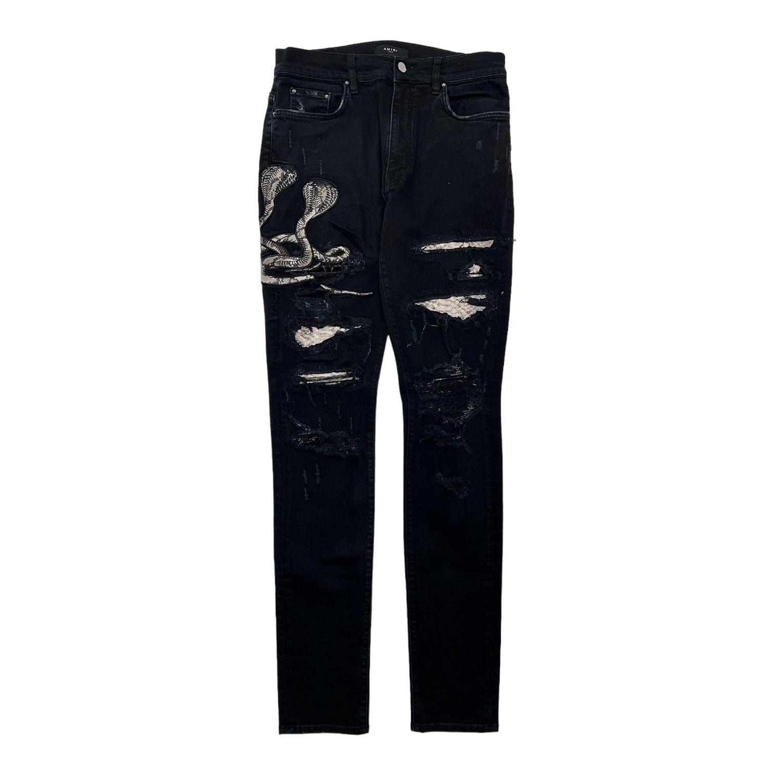 image of Amiri White Snake Patch Jeans Black, Men's (Size 34)